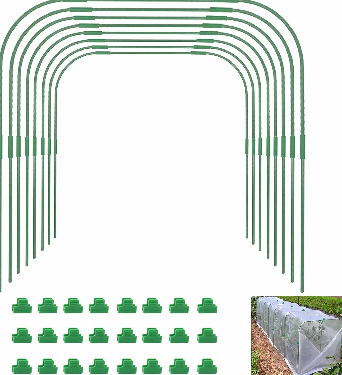 LATERN 6 Pièces 80CM x 60CM Arceau pour Serre Tunnel, Réglable Jardin Plantes Culture Tunnel Cadre, 24 Tuyaux De Cerceau avec 18 Connexion Tubes, 18 Colliers - pour Film Plastique Filet Anti-Oiseaux