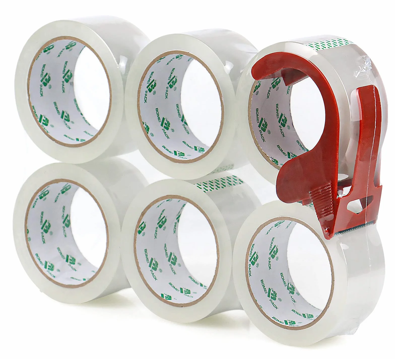 BOMEI PACK 6 rouleaux ruban adhésif transparent 48 mm x 66 m avec dévidoir
