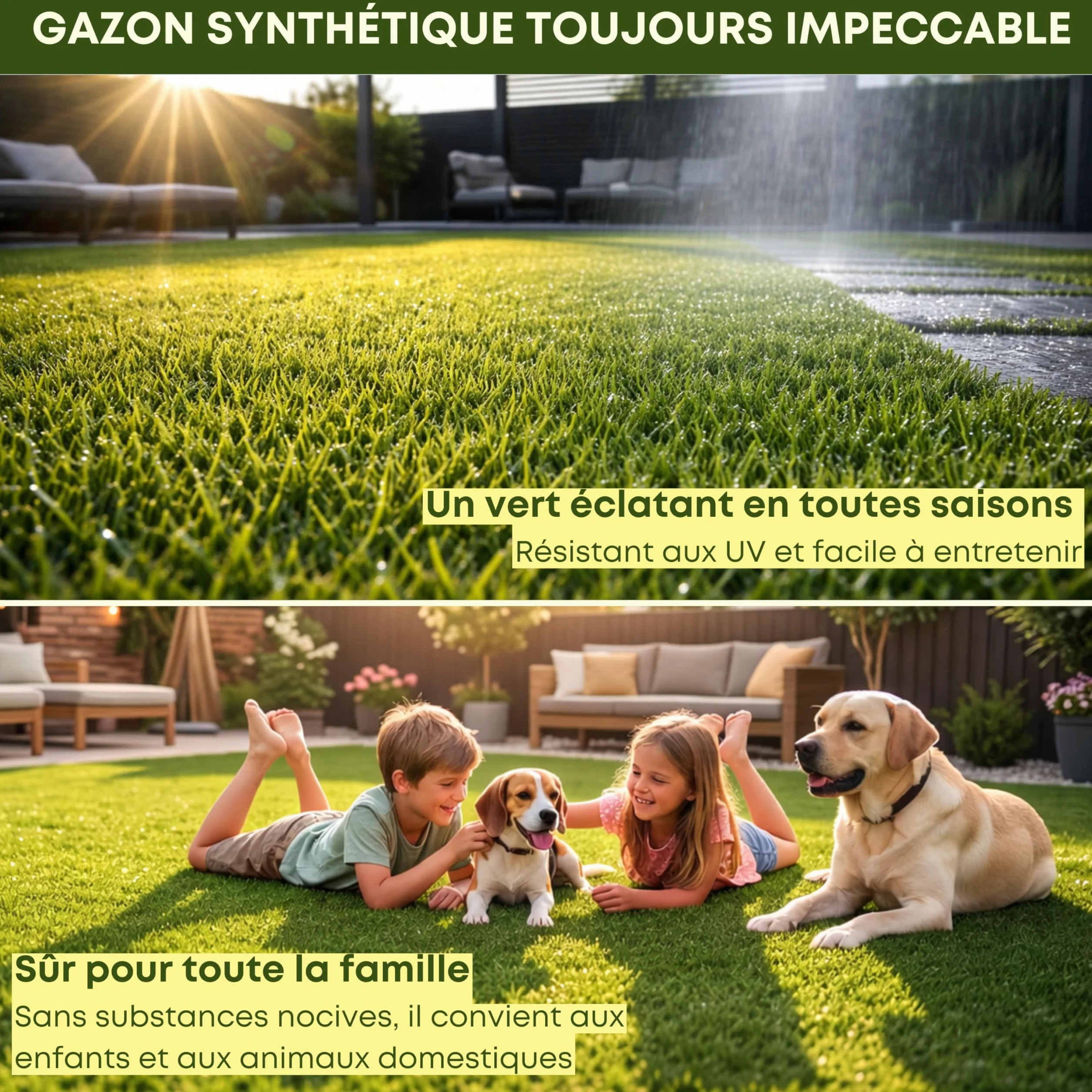 Gazon Synthétique 20 mm - 200 x 300 cm (6 m²) - pour Balcon, Terrasse, Jardin - Effet Naturel - Haute Densité de 18.000 Fils/m² - Résistant UV - Fond Drainant - Adapté aux Animaux - Vert