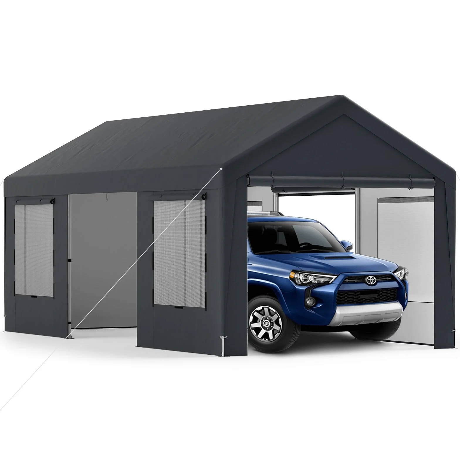SOARS Carpot Abri Voiture 300 X 595 X 280 CM, Tente Garage, Abri Voiture Extérieur avec Cadre en Métal et Couverture PE Résistante aux intempéries, pour Fête, Voiture, Vélo, Moto, Outils, Gris