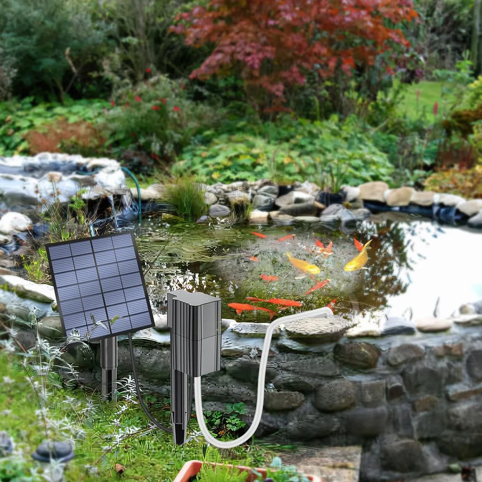 Aérateur solaire de bassin 2,5 W/7 V - Oxygénateur de 0,6 l/min - Pompe solaire pour étang avec 1 pierre à bulles et piquet - Pour jardin, bassin hydroponique