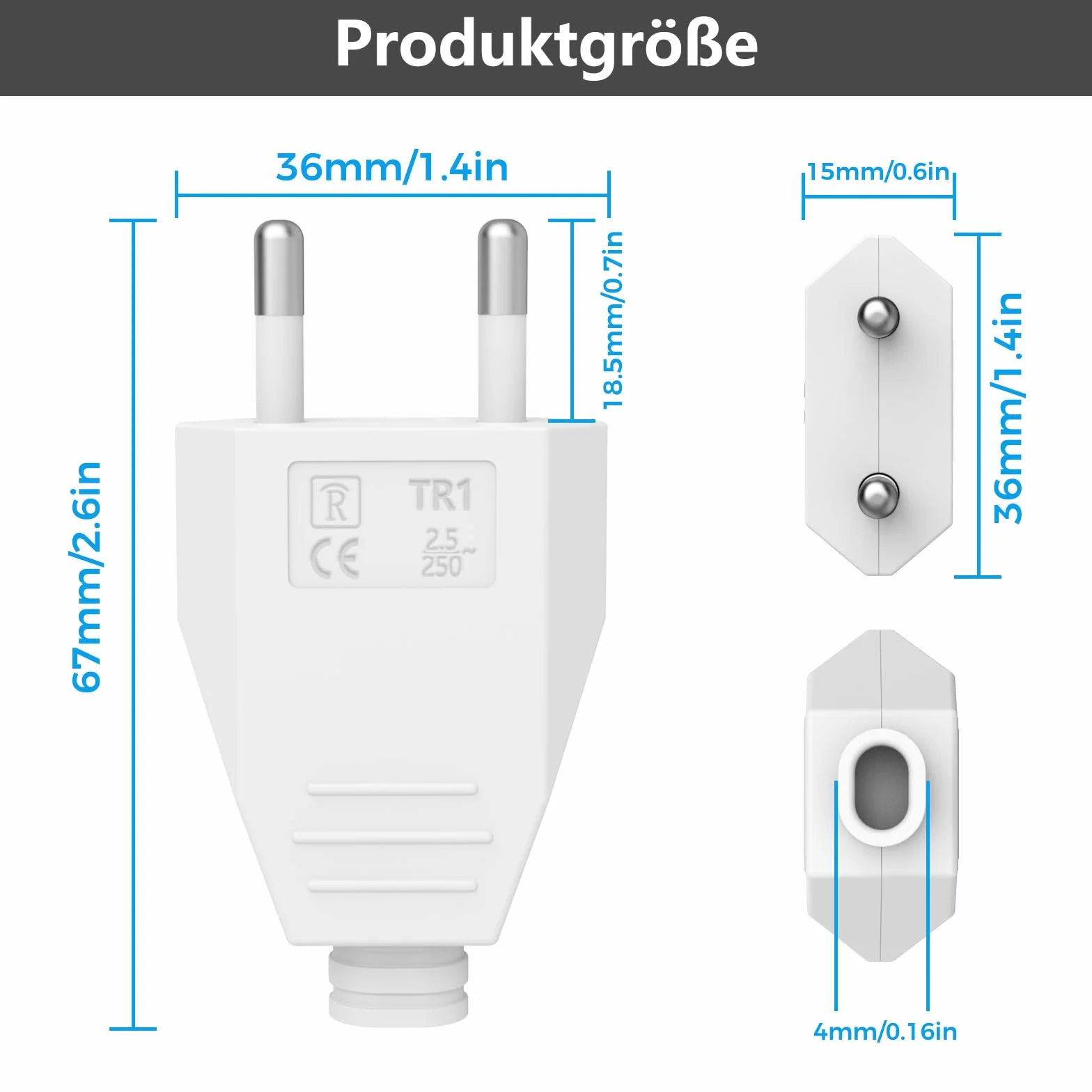 Fiche Européenne Plate 2 Pièces, Prise Electrique Male 250V 2.5A, Fiche Euro Schuko