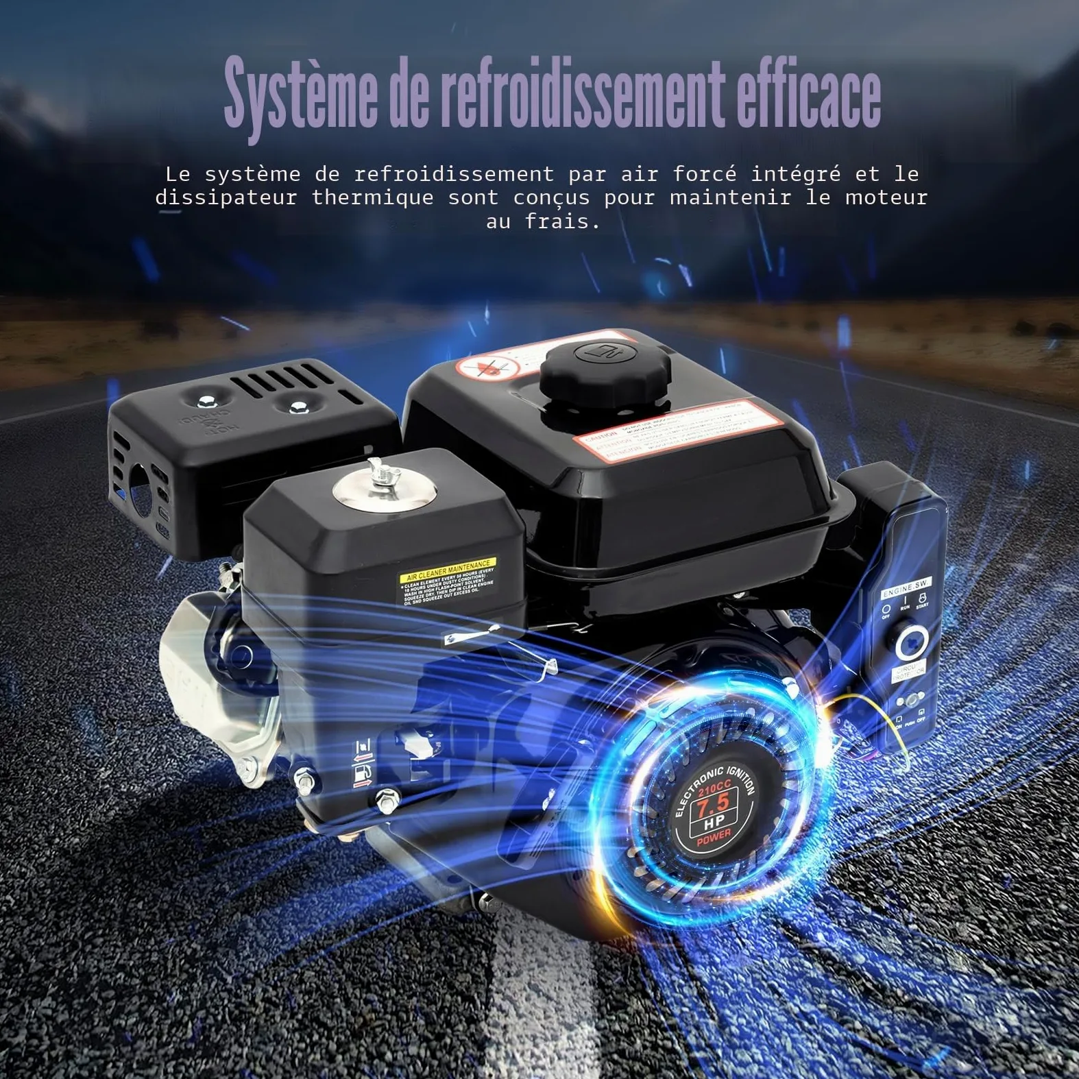 DIFU Moteur à essence 7,5 CV avec démarreur électrique | Moteur 4 temps Go Kart 210cc | Faible consommation de carburant | Moteur de kart à arbre de 20 mm avec fonction d'alarme d'huile pour
