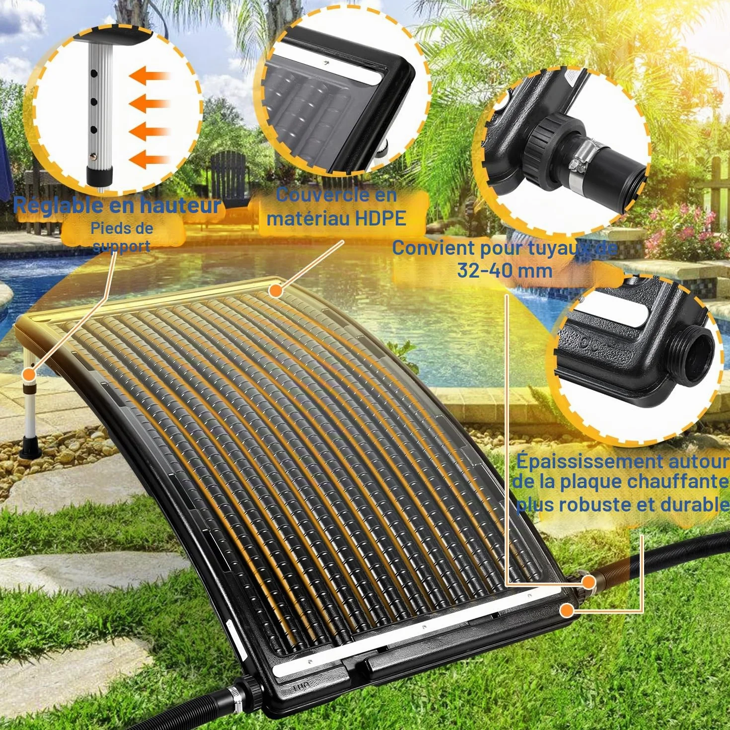 Panneau solaire chauffage piscine 110x69x14 cm diamètre 38 mm