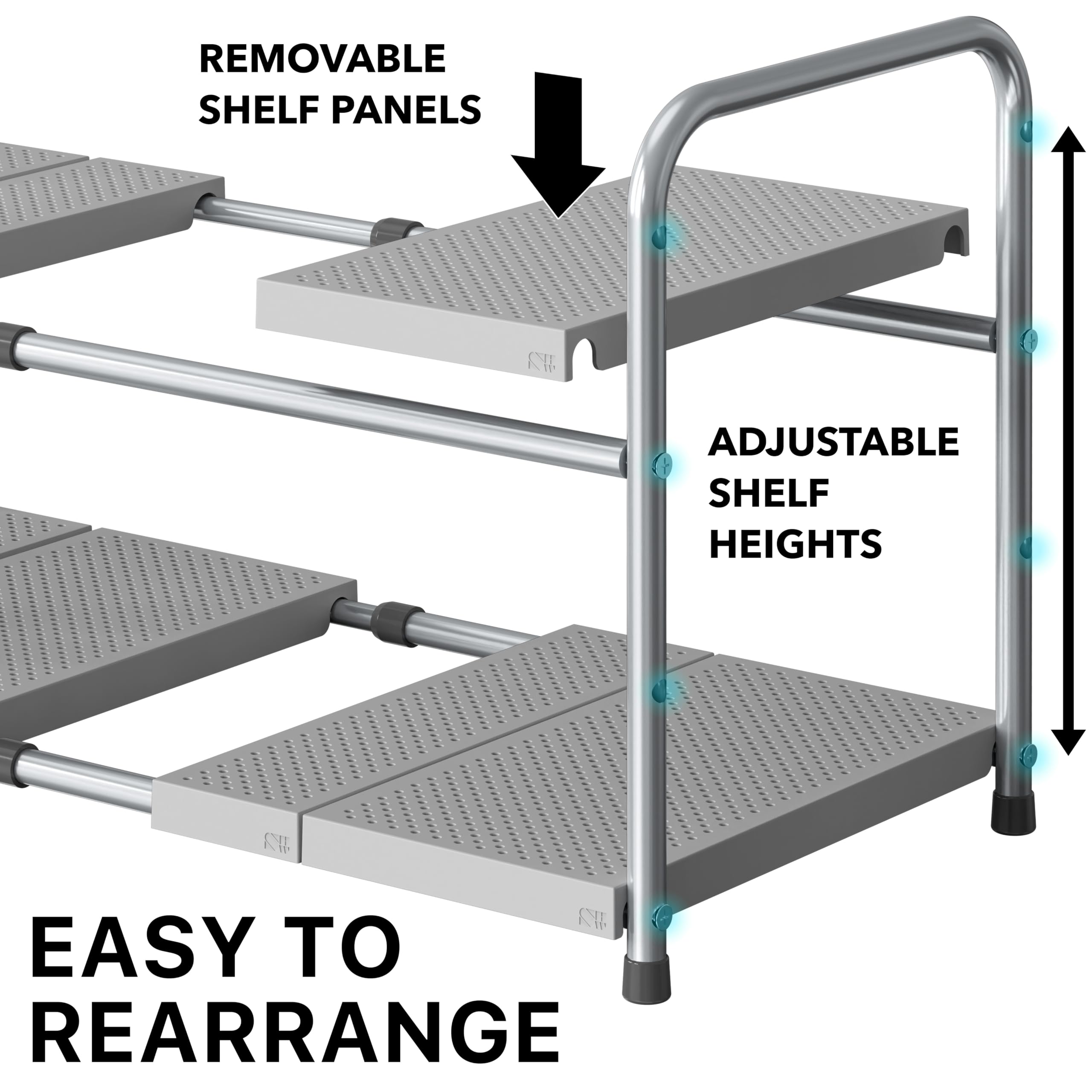 Under Sink Expandable Two-Tier Storage Rack, Silver