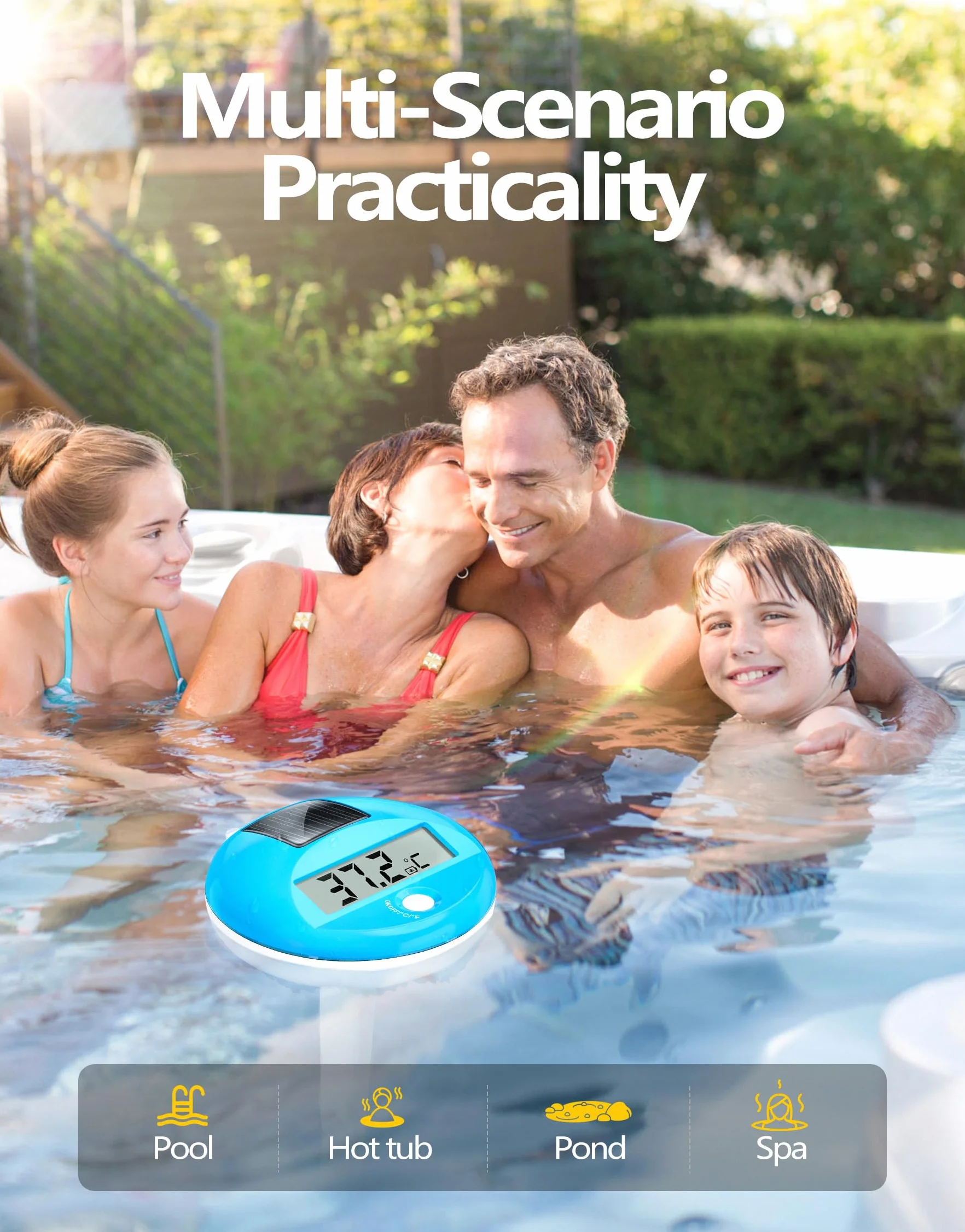 PoolLeader Thermomètre Piscine Flottant Numérique IP68 Grand Écran LCD