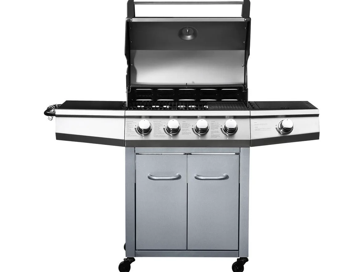 Habitat et Jardin Barbecue gaz avec LED Bingo 5, 5 Brûleurs Dont 1 Latéral, avec Housse Protection, 15.2 kW, Argenté ‎1351_93469