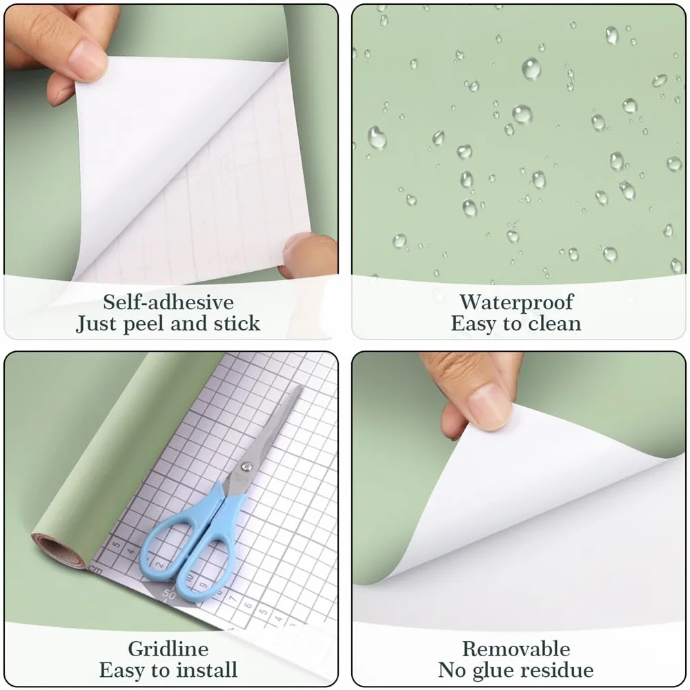 Arthome Vert Mat Contact Papier Peel and Stick 44cmx3m Papier Peint Vinyle Décoratif Autocollant pour Meubles Décoration Murale
