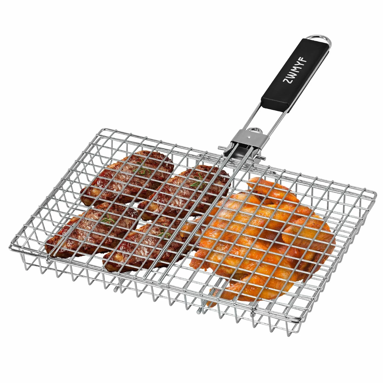 Panier de barbecue en acier inoxydable pliable et portable avec poignée amovible - Grille de cuisson anti-adhésif pour camping