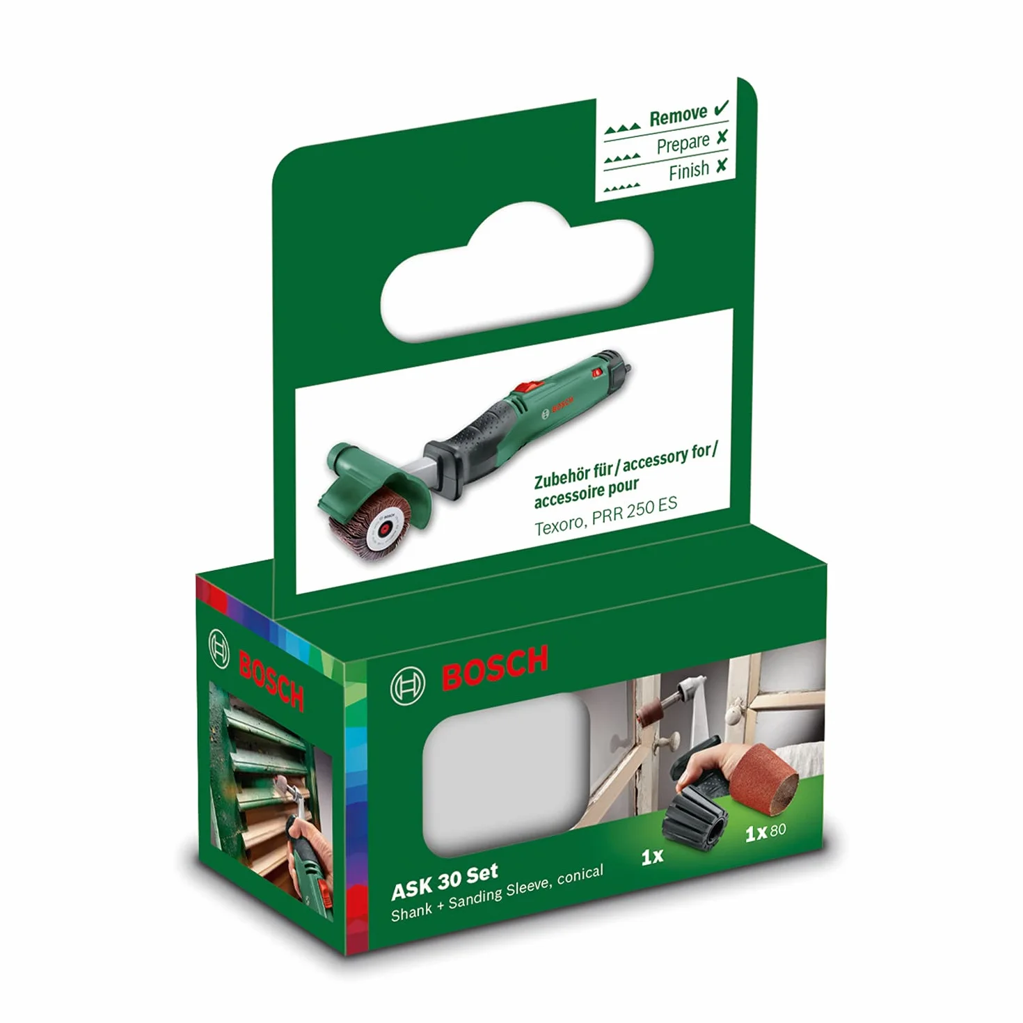 Bosch Home and Garden Lot de porte-outil et manchon abrasif pour PRR 250 ES conique Noir