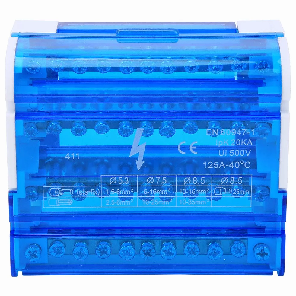 Répartiteur Tétrapolaire Din Rail 4 Niveaux Monophasé Boîte de Distribution 411 Terminal Block
