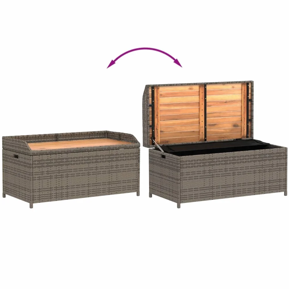 Coffre de Rangement Extérieur en Résine Tressée et Bois, Banc Coffre à Coussin pour Jardin Patio (Gris)