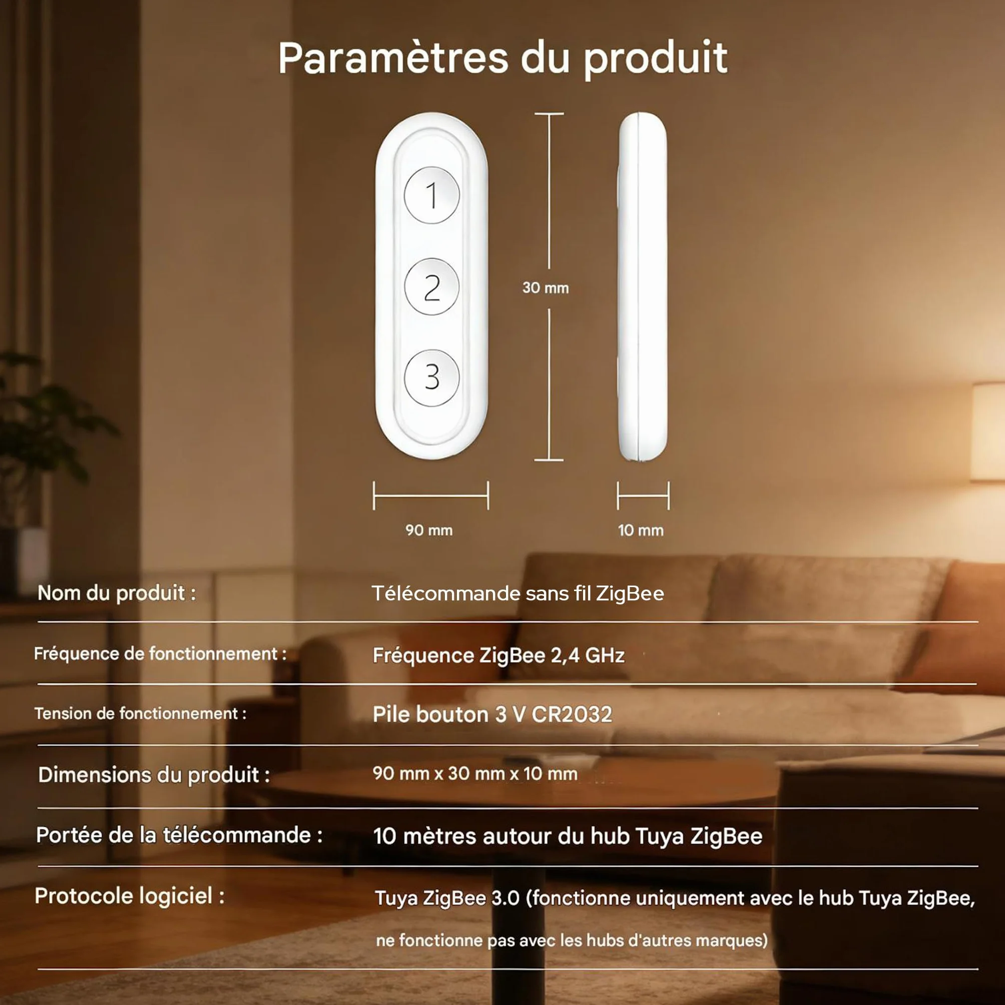 LoraTap ZigBee Lot de 2 télécommandes intelligentes 3 boutons pour volet roulant Tuya Smart Life