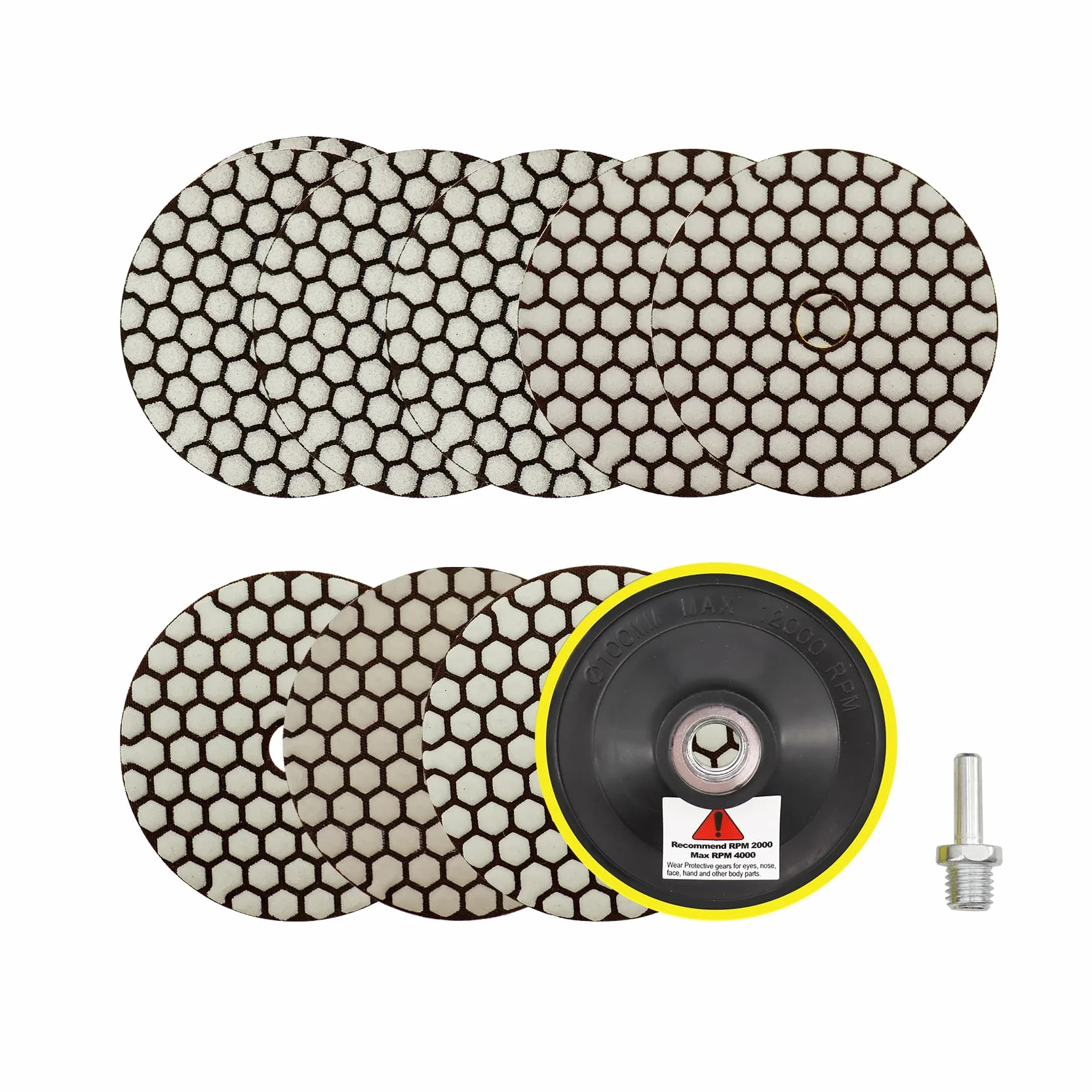 Disque Diamant Polissage 4" 100mm 8 Pièces Grain 50 100 200 400 800 M14 Support Pads pour Granit Marbre Pierre Meuleuse D'angle