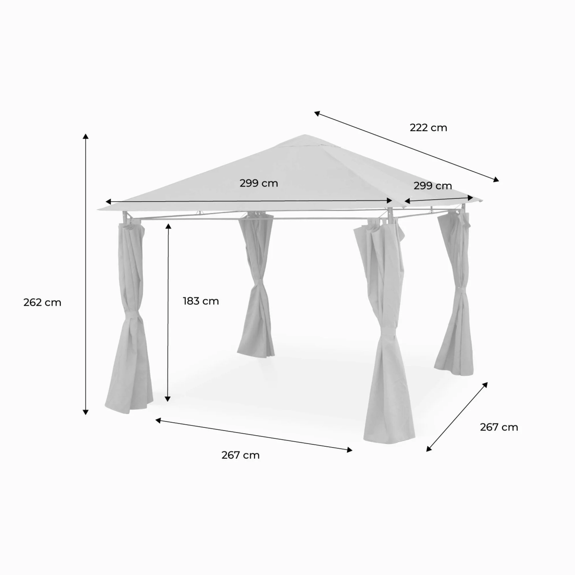 sweeek Alice's Garden - Tonnelle 3x3 m - Elusa - Toile Taupe - Pergola avec Rideaux. Tente de Jardin. Barnum. chapiteau. réception