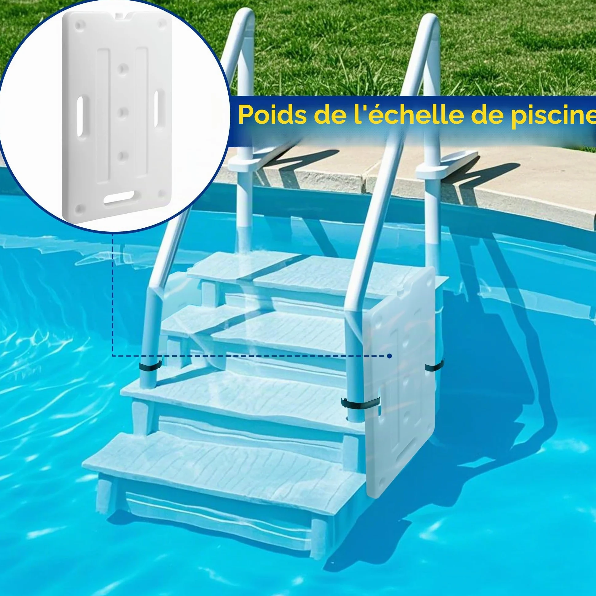 Lot de 2 échelles de piscine de 60 cm x 35 cm, poids de marche de piscine robuste, conteneur de poids d’escalier de piscine amovible pour remplissage facile d’eau et de sable en sous-sol