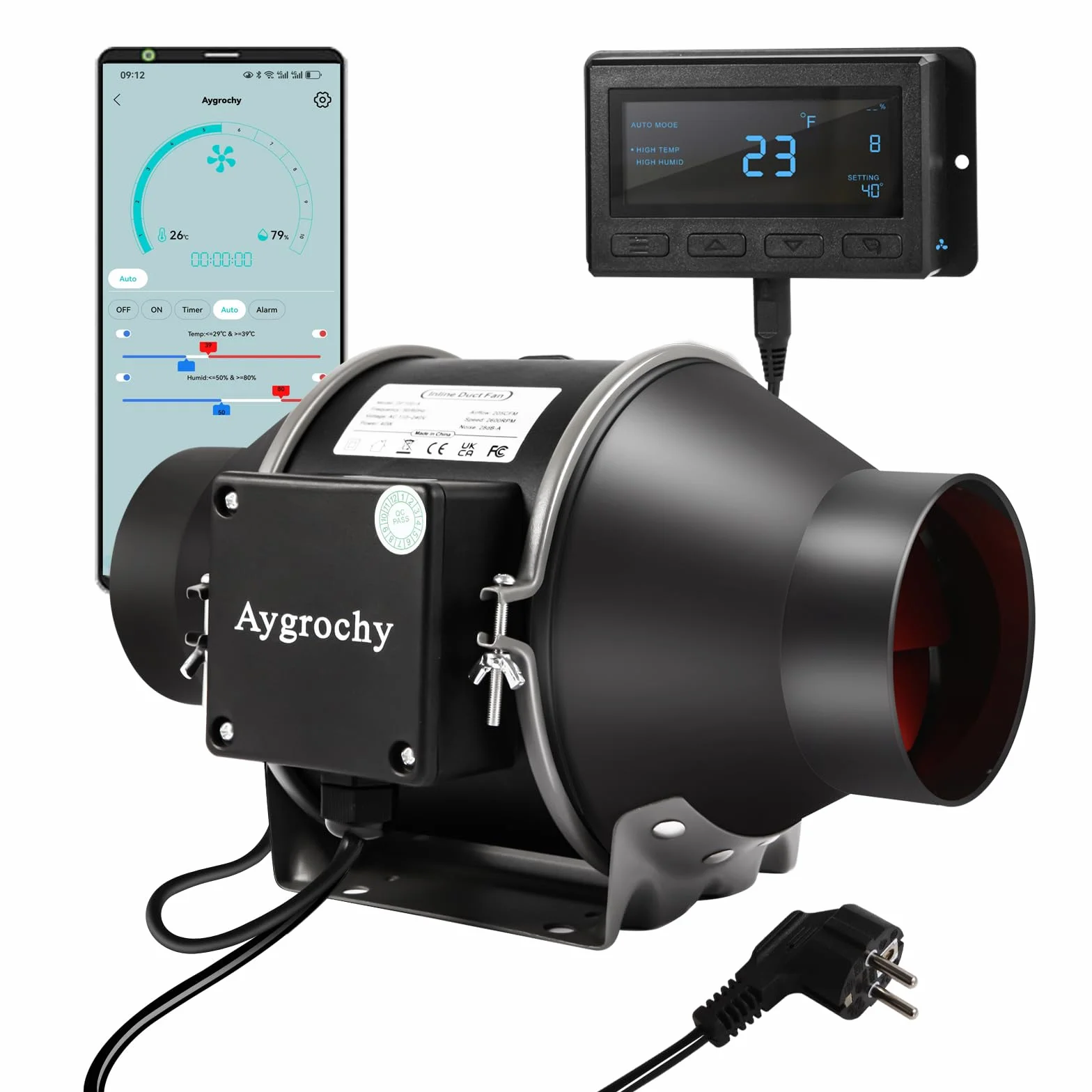 Aygrochy 100mm Extracteur d'Air Wifi App DF100-A Ventilateur d'Extraction avec Programmation Température Humidité