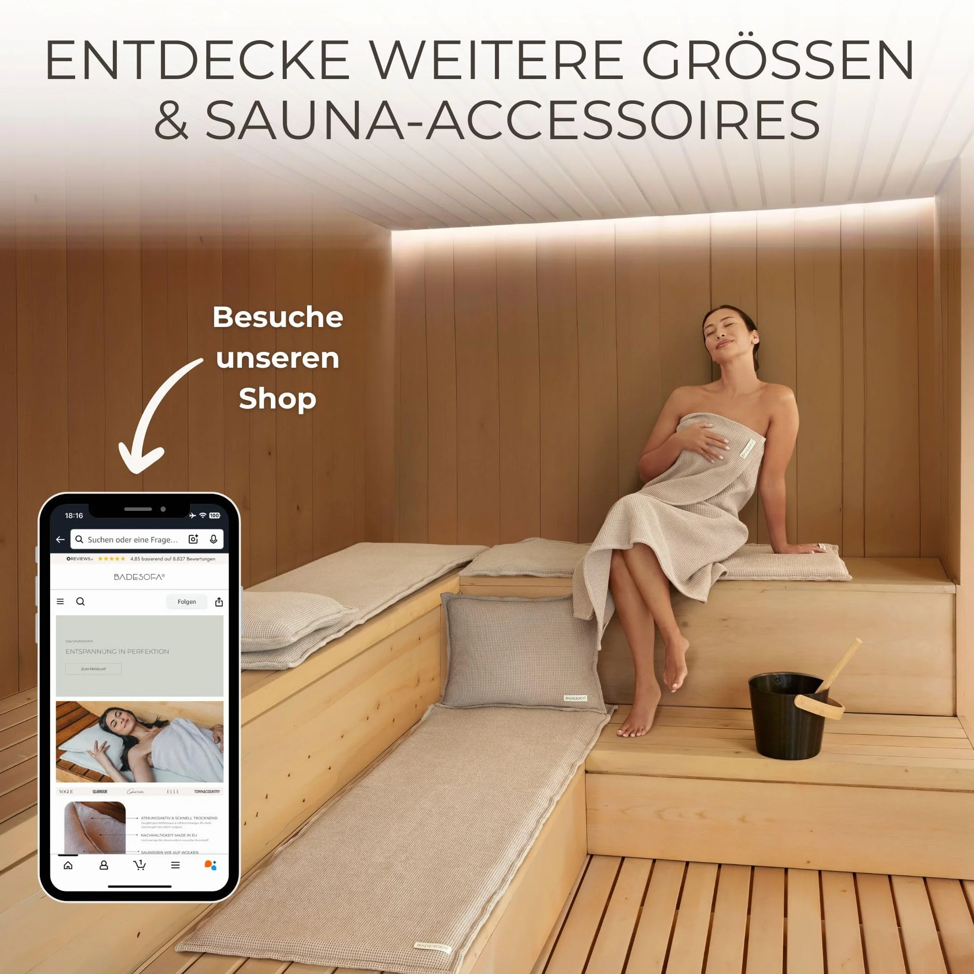 SAUNASOFA Ensemble de sauna avec coussin d'assise et serviette – Lavable, respirant, fabriqué à la main en Europe