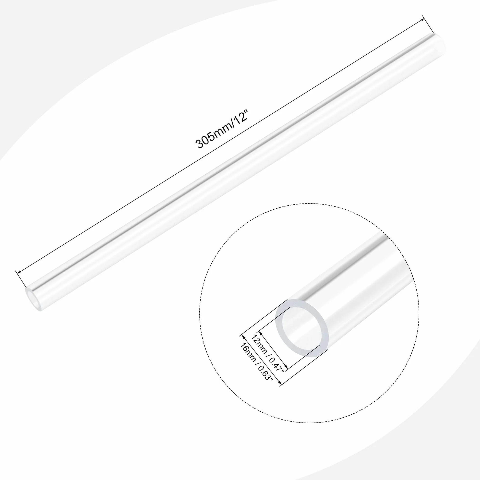 sourcing map Transparent Rigide Acrylique Tuyau 12mm x 16mm x 305mm Tube Rond