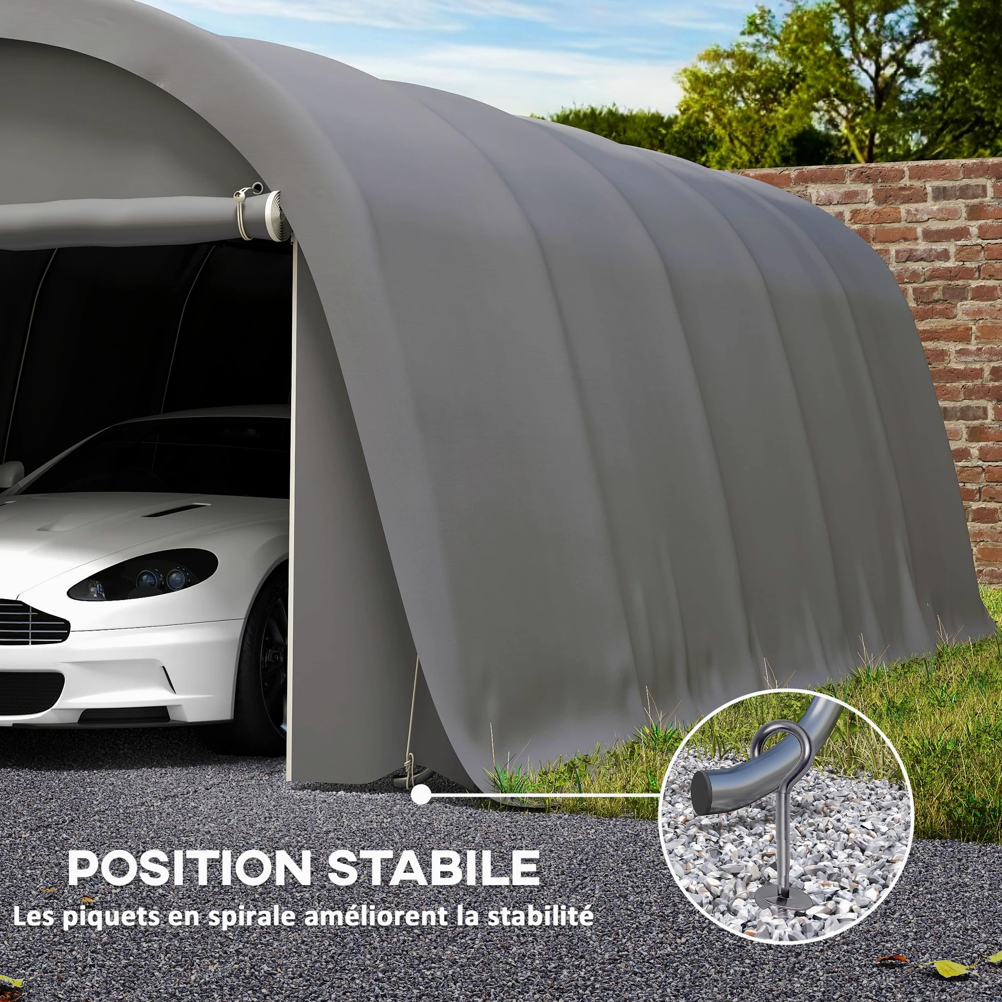 Outsunny Carport Tente de Garage 3,6 x 7,2 m, abri Voiture extérieur, Tente de Stockage avec parois latérales Amovibles et Grande Porte Roulante, carport pour Voiture, Camion, Bateau, Gris foncé