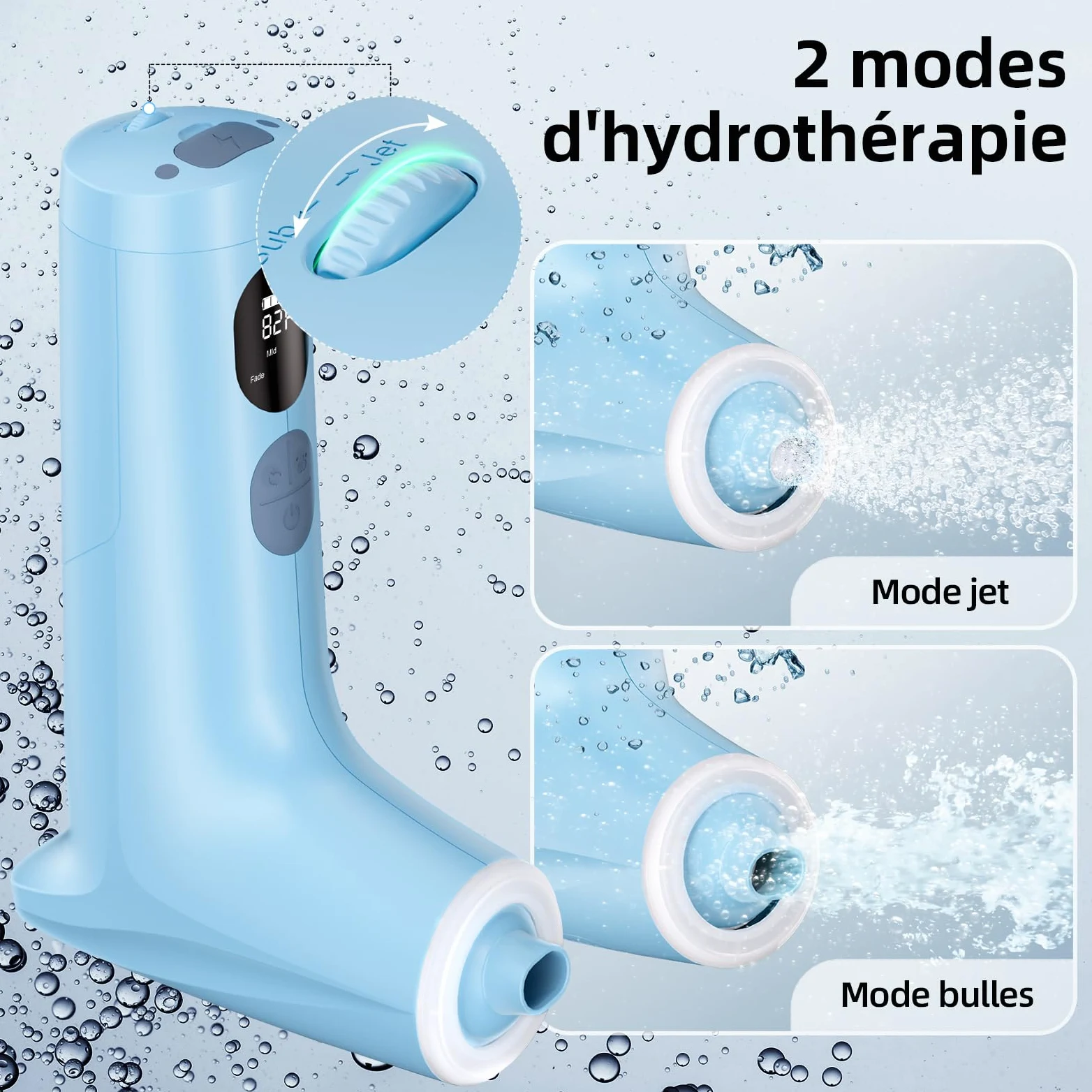 Spa de bain jet avec mode mousse, jet d'eau à 3 niveaux, 7 couleurs RVB, IP67, affichage de la température, plaisir du bain en famille à la maison