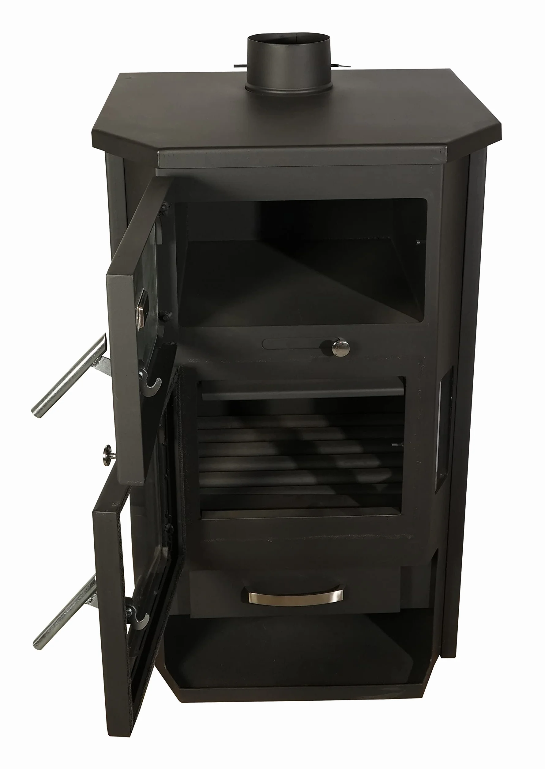 BALKAN ENERGY Poêle à bois avec four et chauffage central, 26 kW, Acier, Fonte, 91.5 x 62.5 x 550 cm