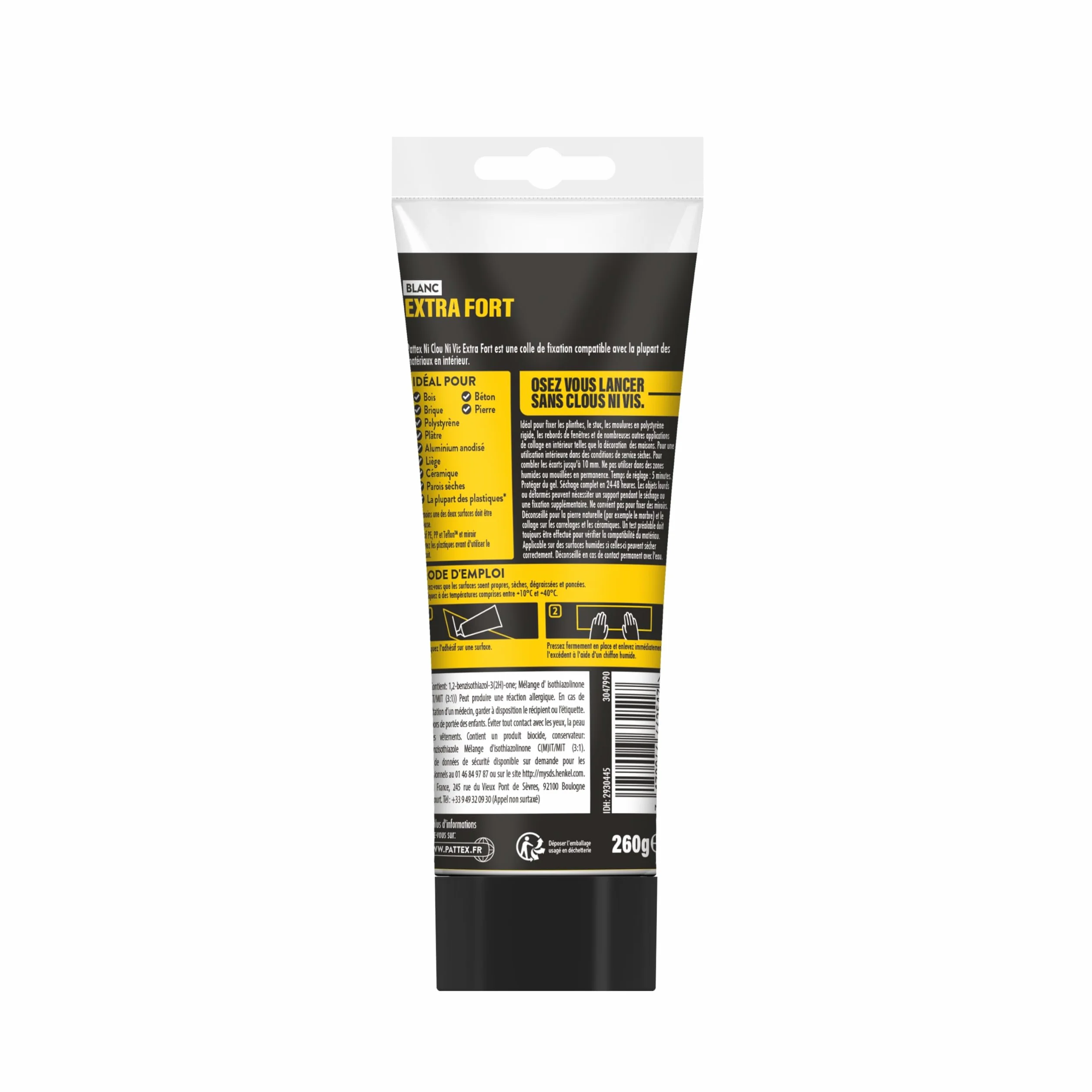 Pattex Ni Clou Ni Vis Extra Fort 260 g Colle Fixation Maintien Immédiat Intérieur