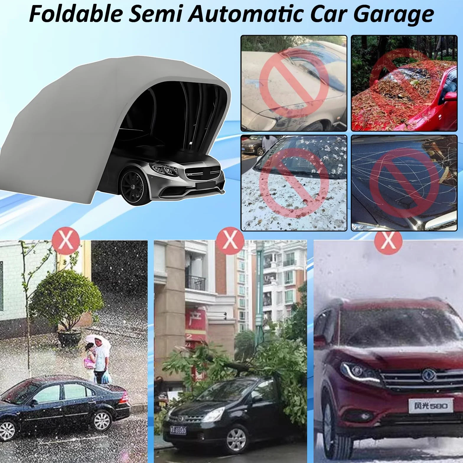 Abri De Voiture en Acier Inoxydable, Carport Car Shelter, Auvents pour Voitures,Garage Pliant Voiture Exterieur, Abri Robuste Et Durable (Gris 5,9 * 2,7 * 2,45 M) (5.9 x 2.7 x 2.45 m)