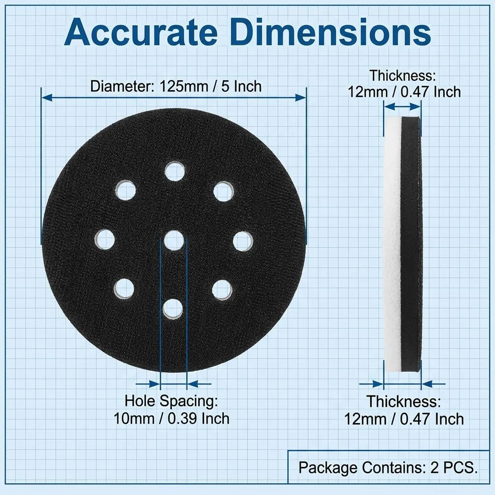 Tampon Interface 125mm 8 Trous Mousse Souple pour Polissage Rondes