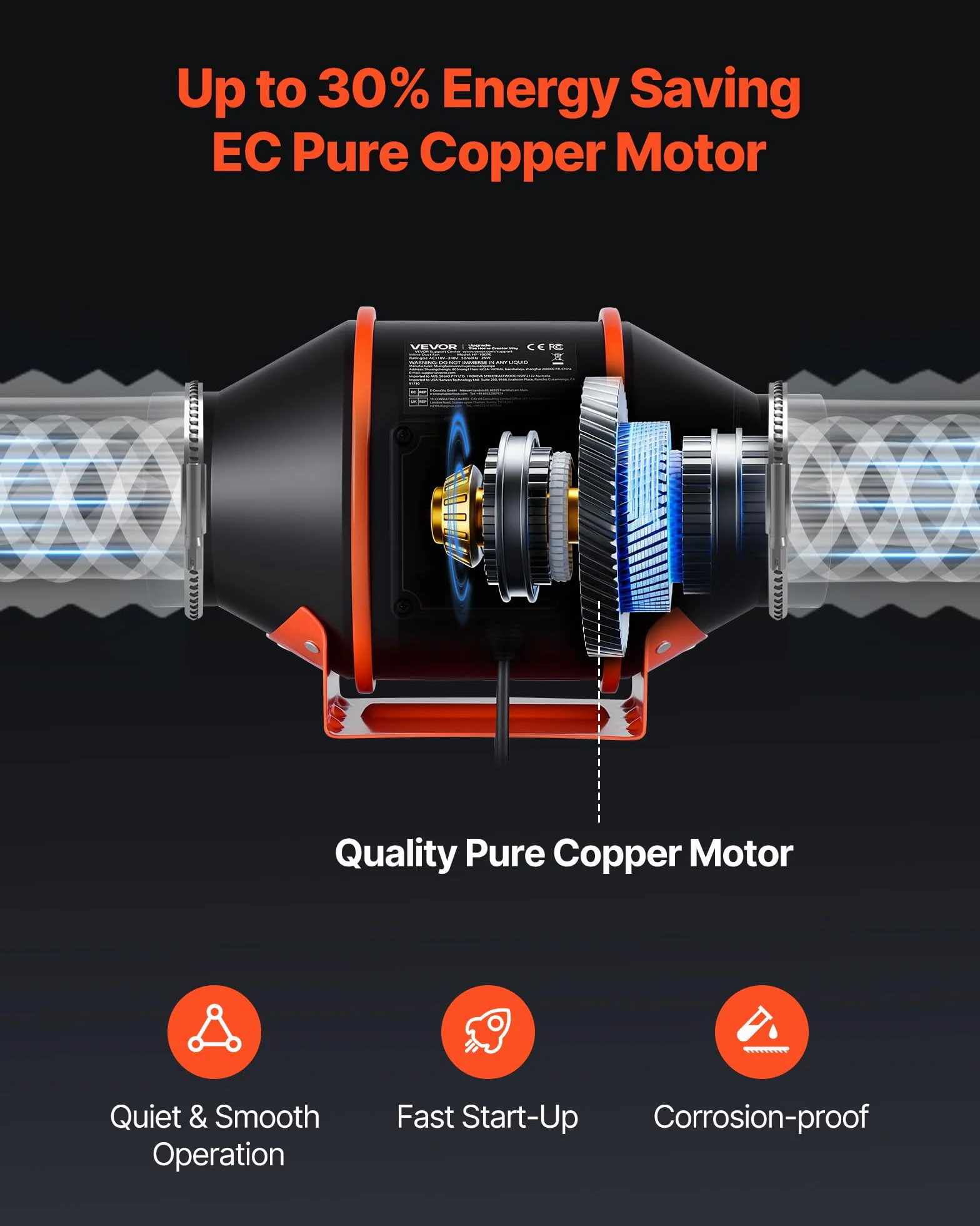 VEVOR Ventilateur de Gaine à Flux Mixte 349 m³/h 101,6 mm Moteur EC 10 Vitesses Contrôle App PWM Minuterie