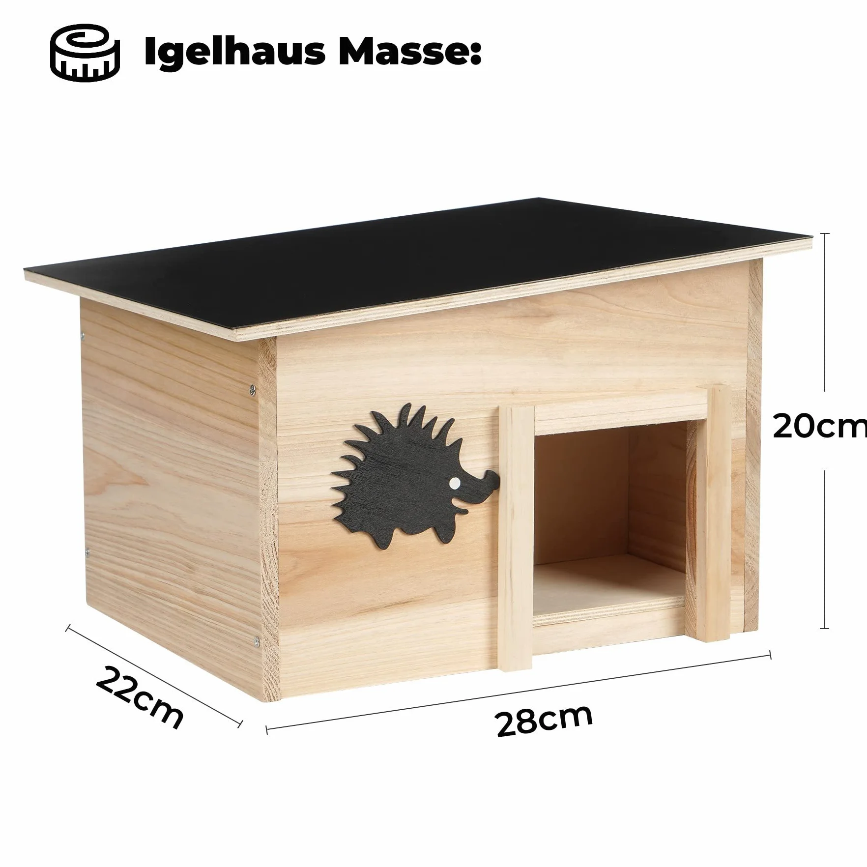 Maison pour hérisson en bois avec toit résistant aux intempéries, dimensions, entrée labyrinthe