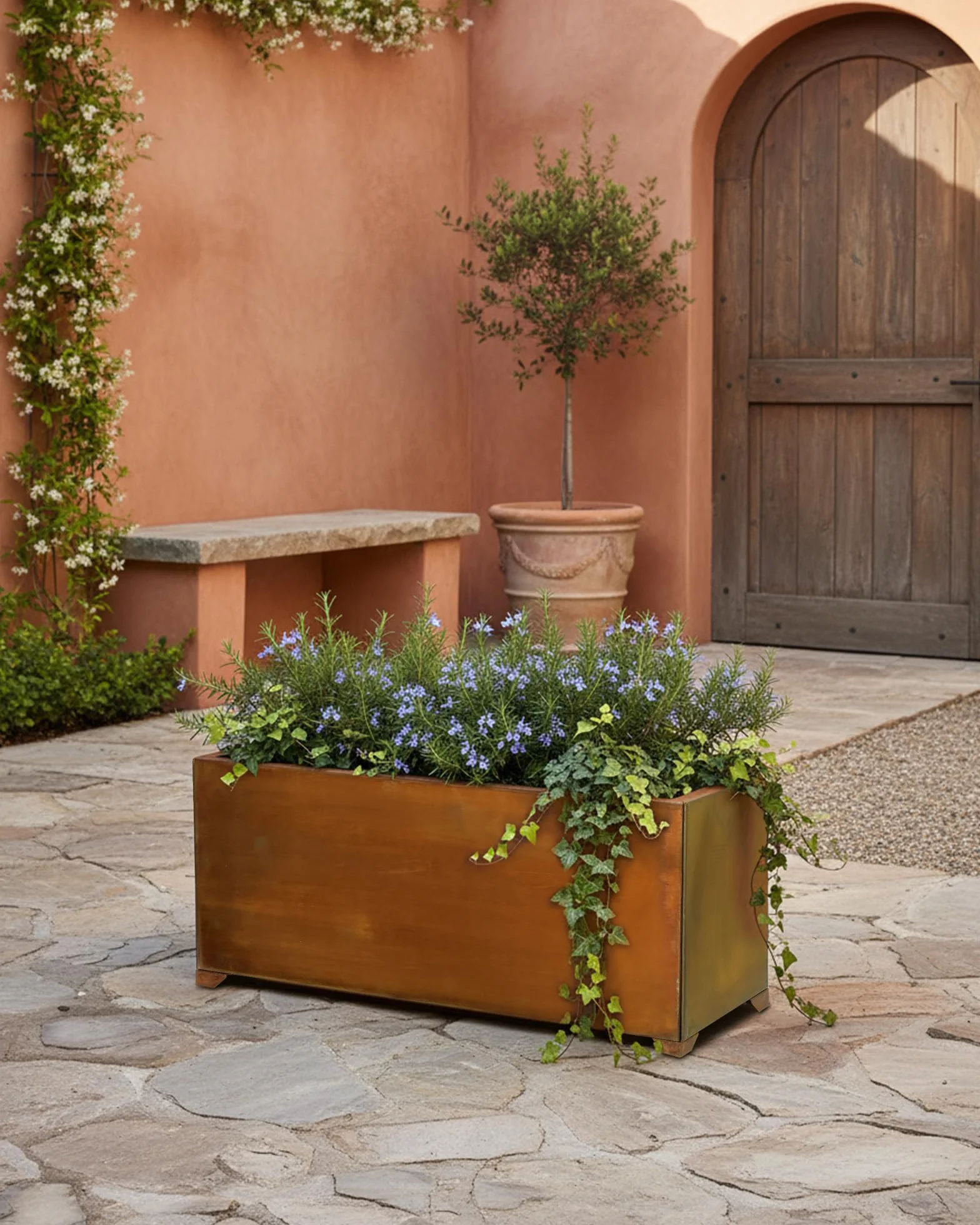 onlyfire Jardinière en Acier Corten 81,5 x 25,2 x 40,6 cm Bac à Fleurs Rectangulaire pour Jardin