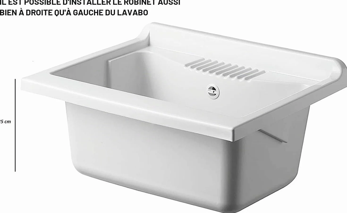 Évier en résine PP 45 x 50 cm blanc avec siphon et bonde
