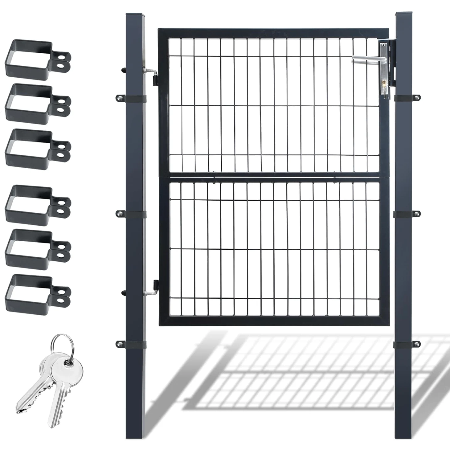 Daromigo Portail de jardin en métal - 120 x 100 cm - En acier galvanisé - Avec poignée, serrure et 3 clés - Porte de clôture robuste - Clôture de jardin - Anthracite