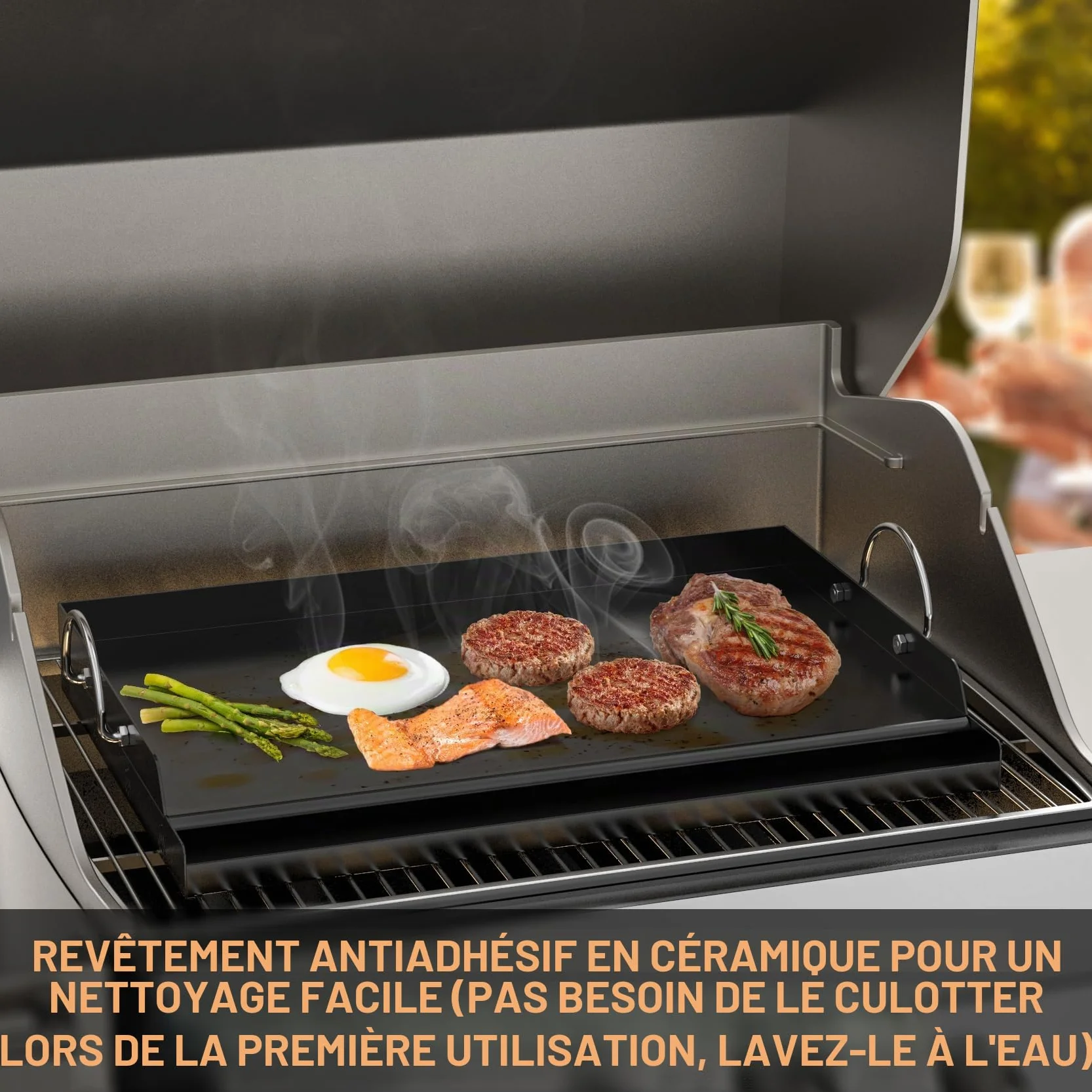 Onlyfire Plaque Plancha Barbecue 58.5 x 40.5 cm Antiadhésive Céramique BBQ