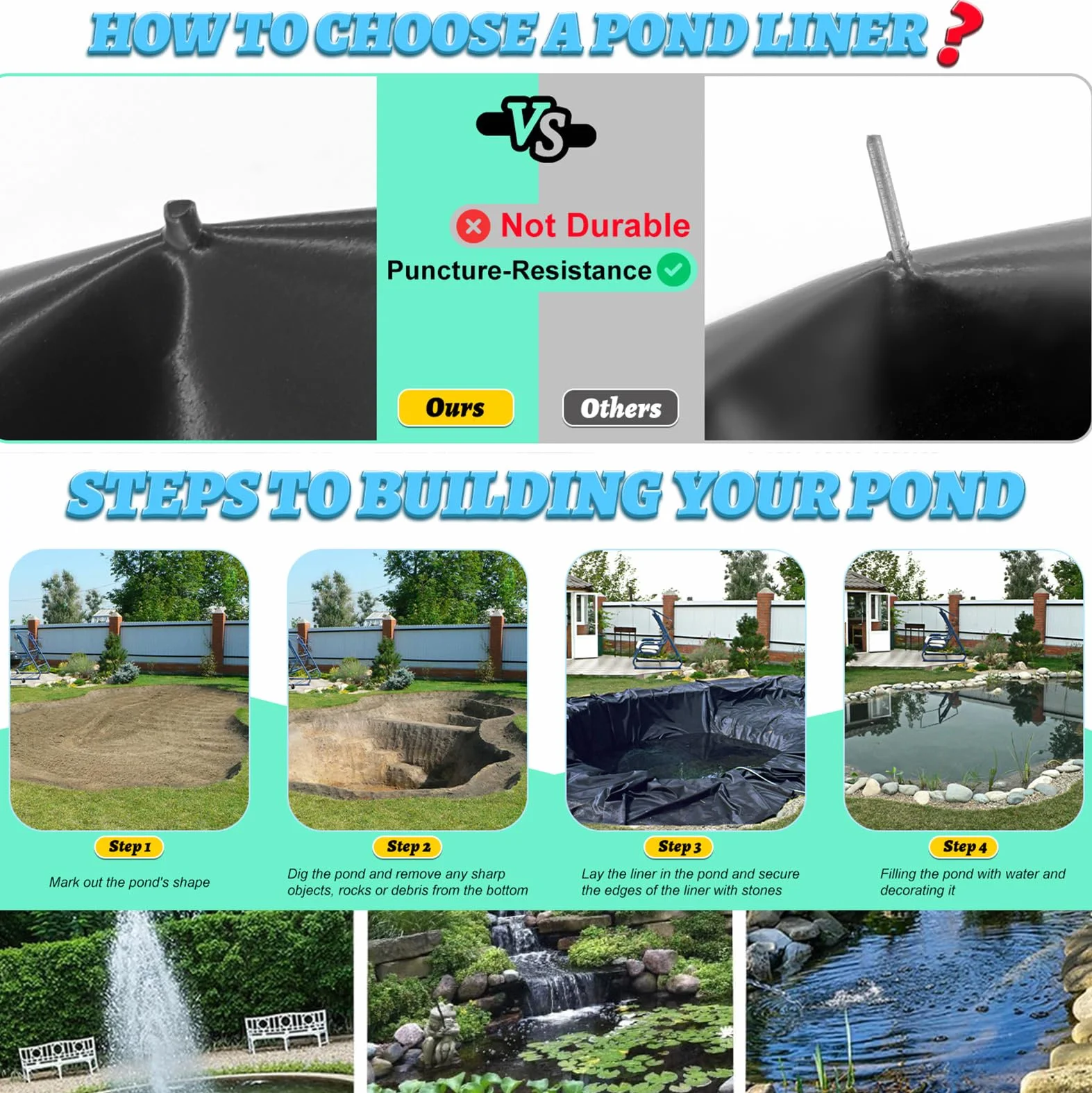 Bassin 5×5m Piscine à Membrane renforcée Liner pour Bassin Exterieur Résistant aux déchirures