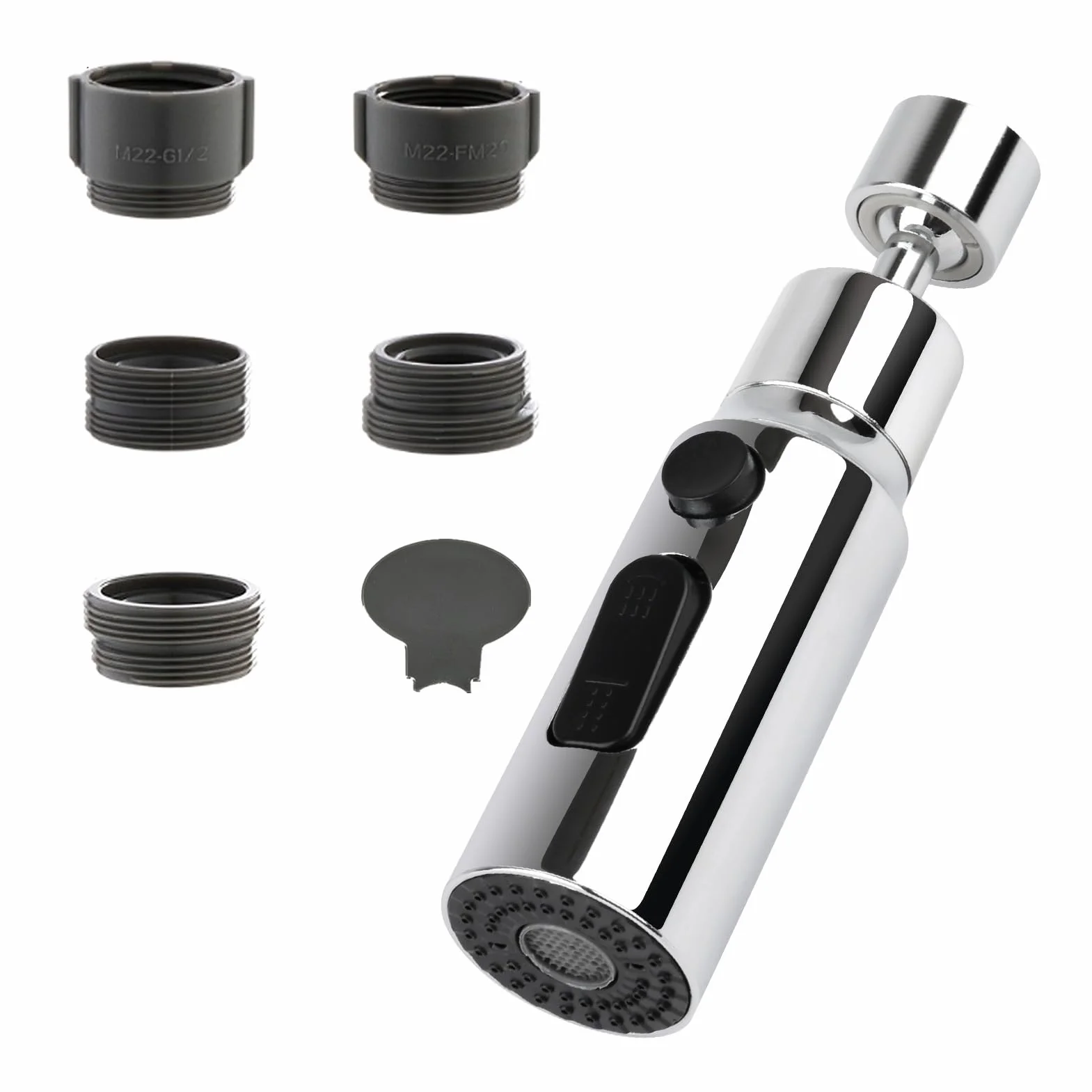 Aérateur de Robinet 360° 3 Modes Mousseur Robinet Économie Eau Cuisine Adaptateur Universel Orientable Argent
