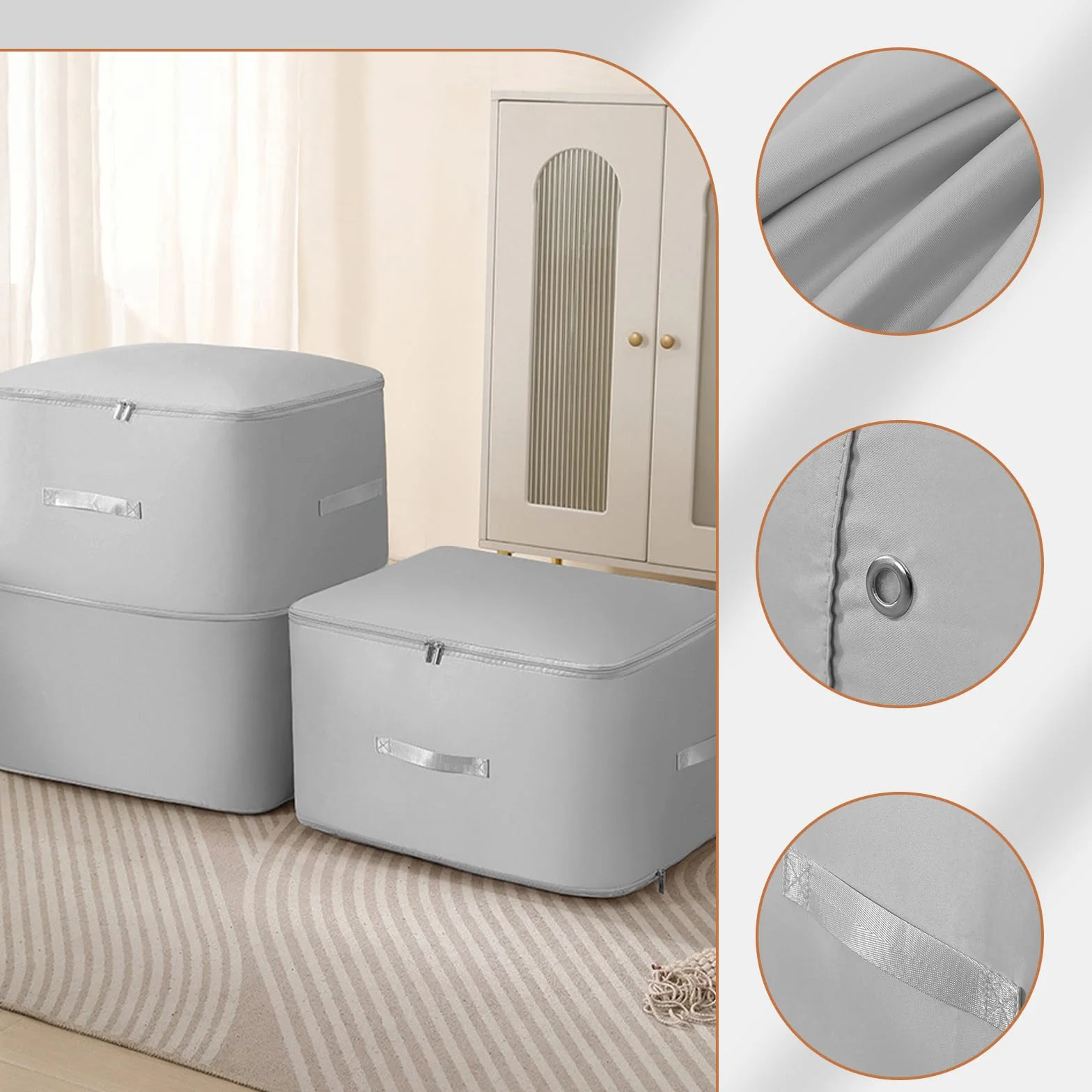 Sac de Rangement Vetement Éclair 120L, Rangement et Organisation des Vêtements, Boîte de Rangement avec Poignée Renforcée, pour Couettes, Oreillers, Vêtements, Literie, Couverture