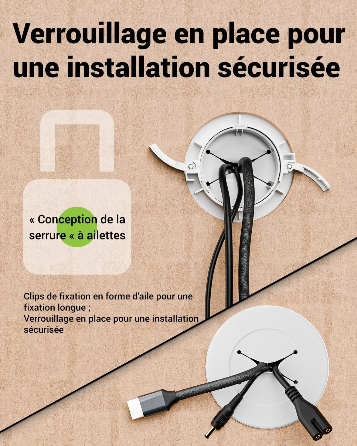 Lot de 2 passe-câbles encastrés avec scie cloche 76 mm blanc pour téléviseur mural
