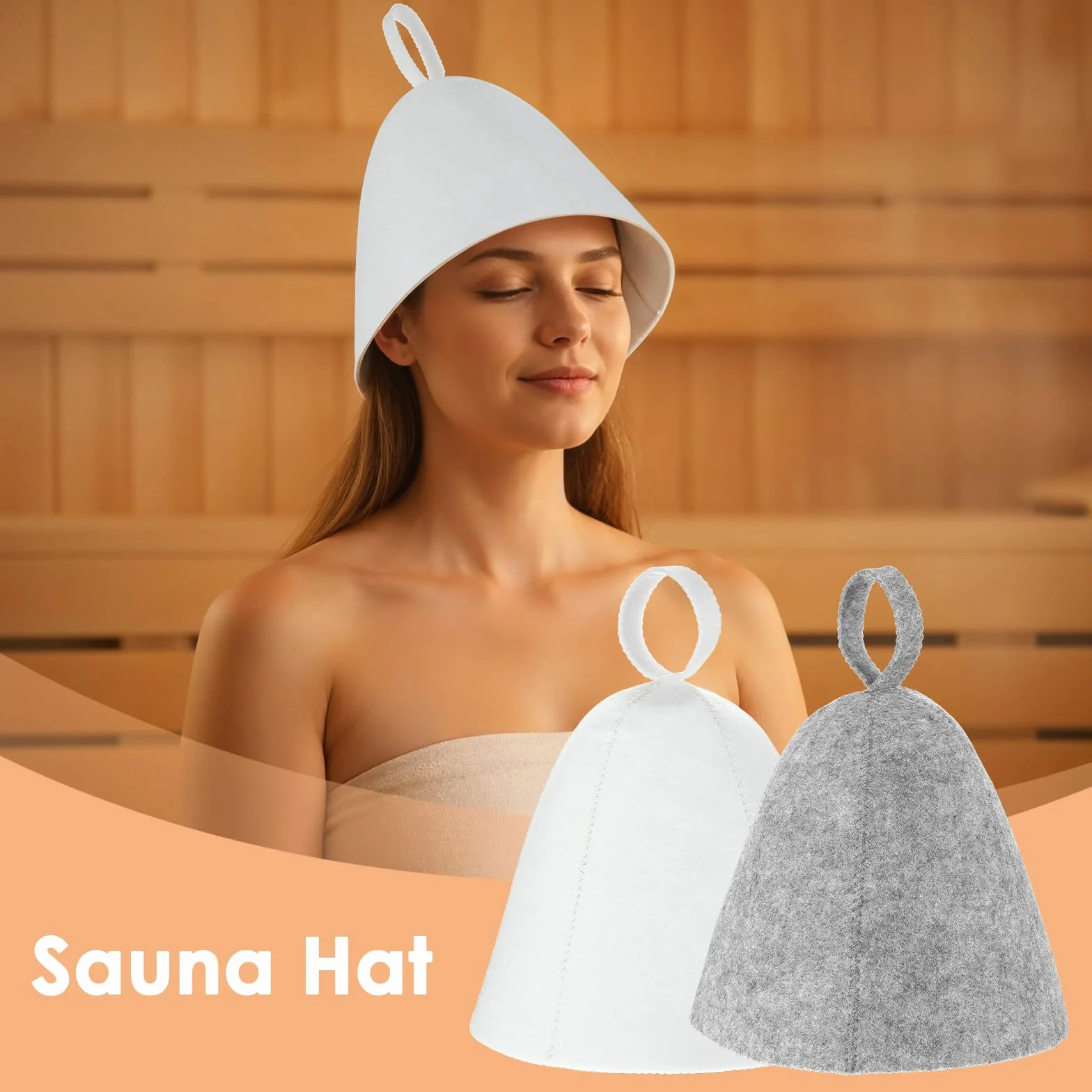 Lot de 2 bonnets de sauna en feutre de laine - Bonnet absorbant - Accessoire sauna universel (gris, blanc)
