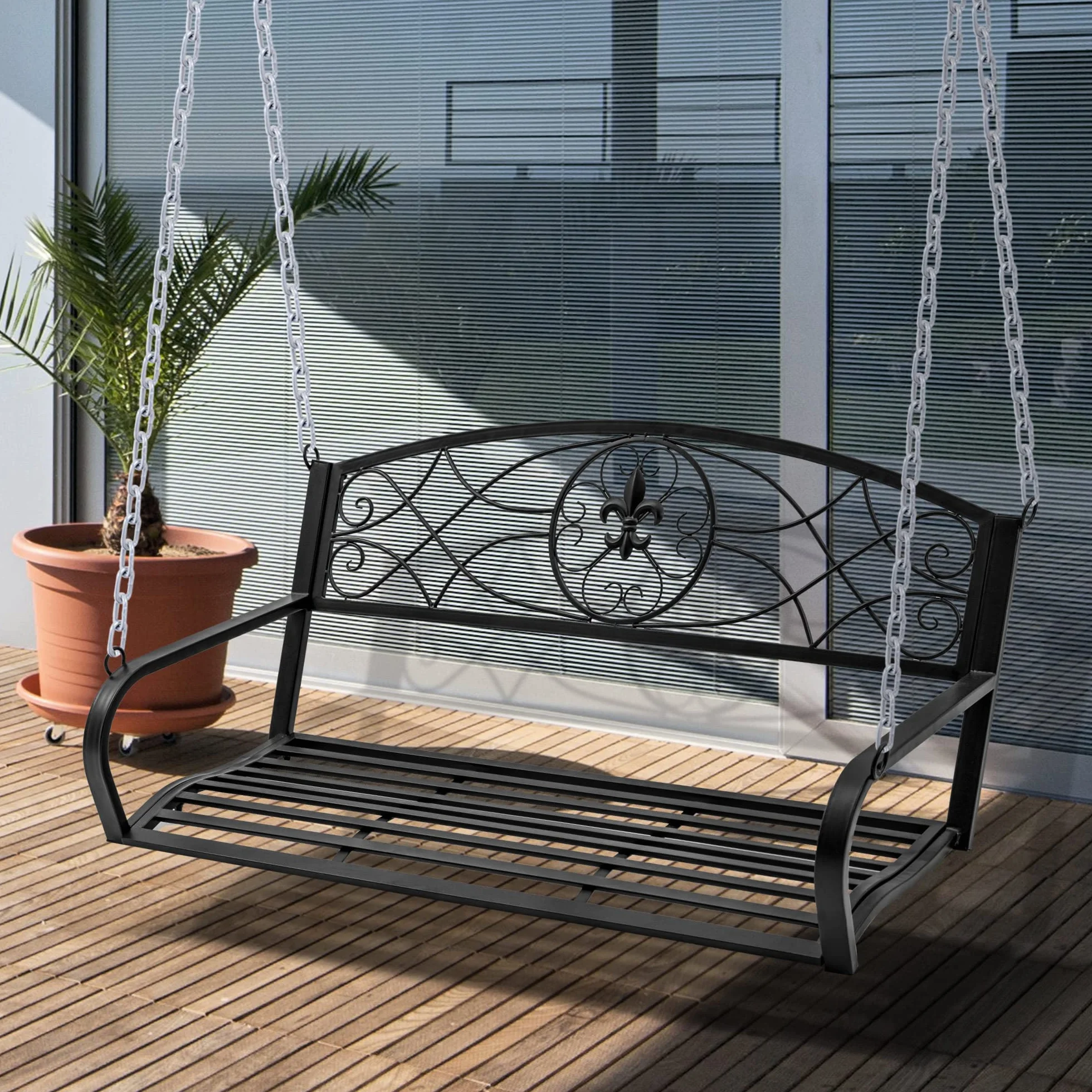 Outsunny Banc Suspendu 2 Places Chaînette Métal Noir 132x63x58 cm
