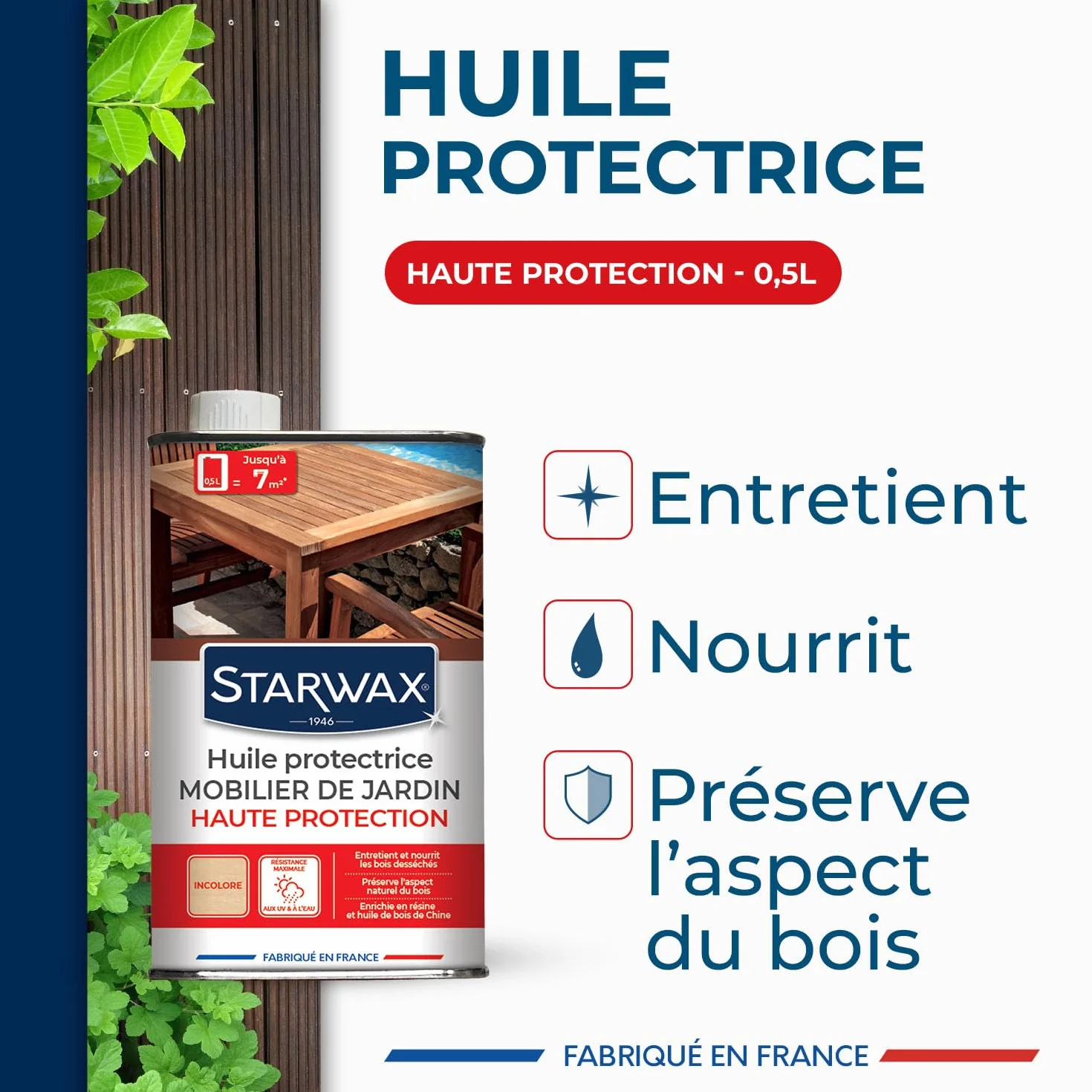 STARWAX Huile Protectrice pour Mobilier de Jardin en Bois 500ml Résiste à l'Eau et aux UV Incolore
