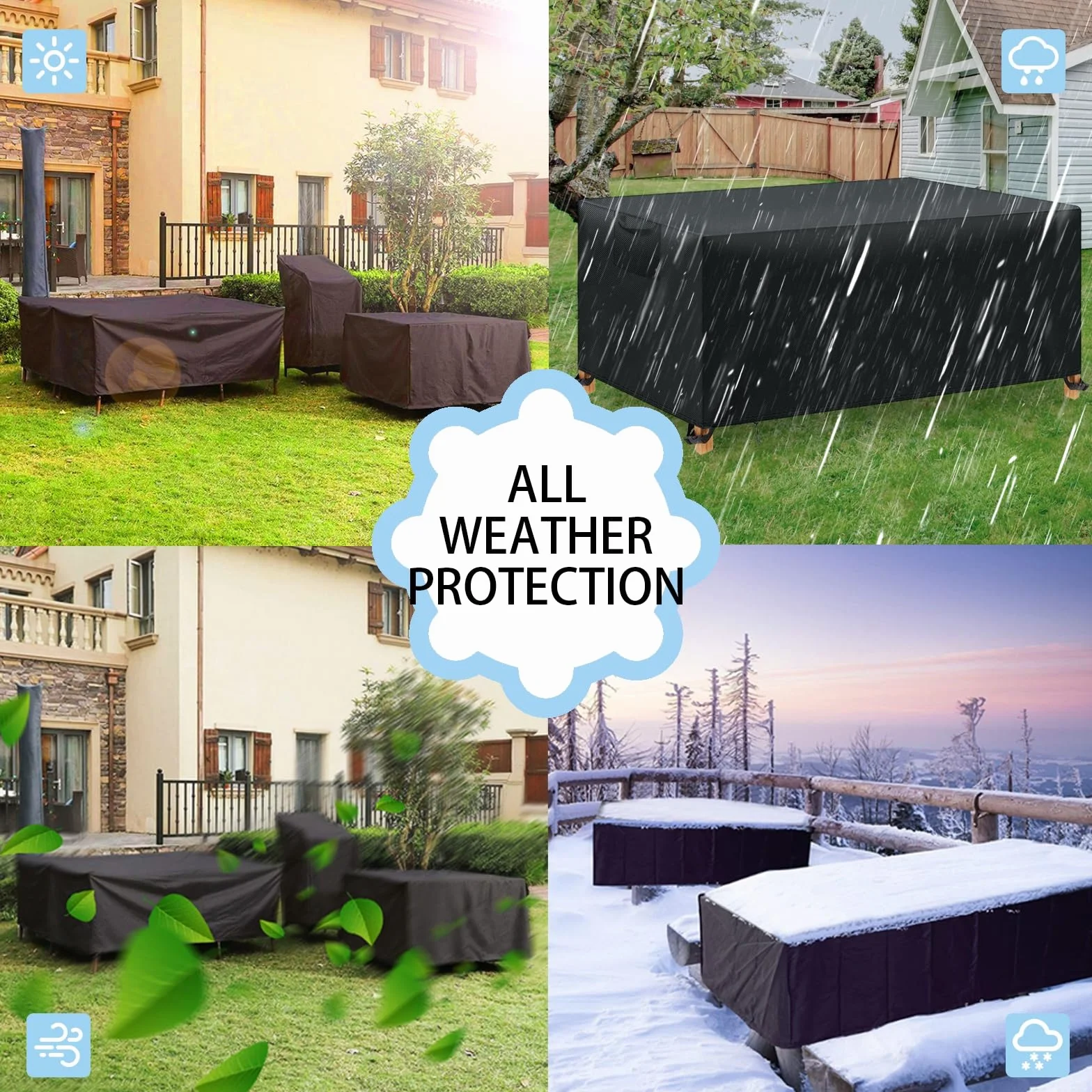 Housse Table de Jardin, Housse Salon de Jardin Exterieur, Housses pour Mobilier de Jardin Imperméable Anti-UV, 420D Tissu Oxford Housse de Protection Salon de Jardin, Noir, 180x120x74 cm