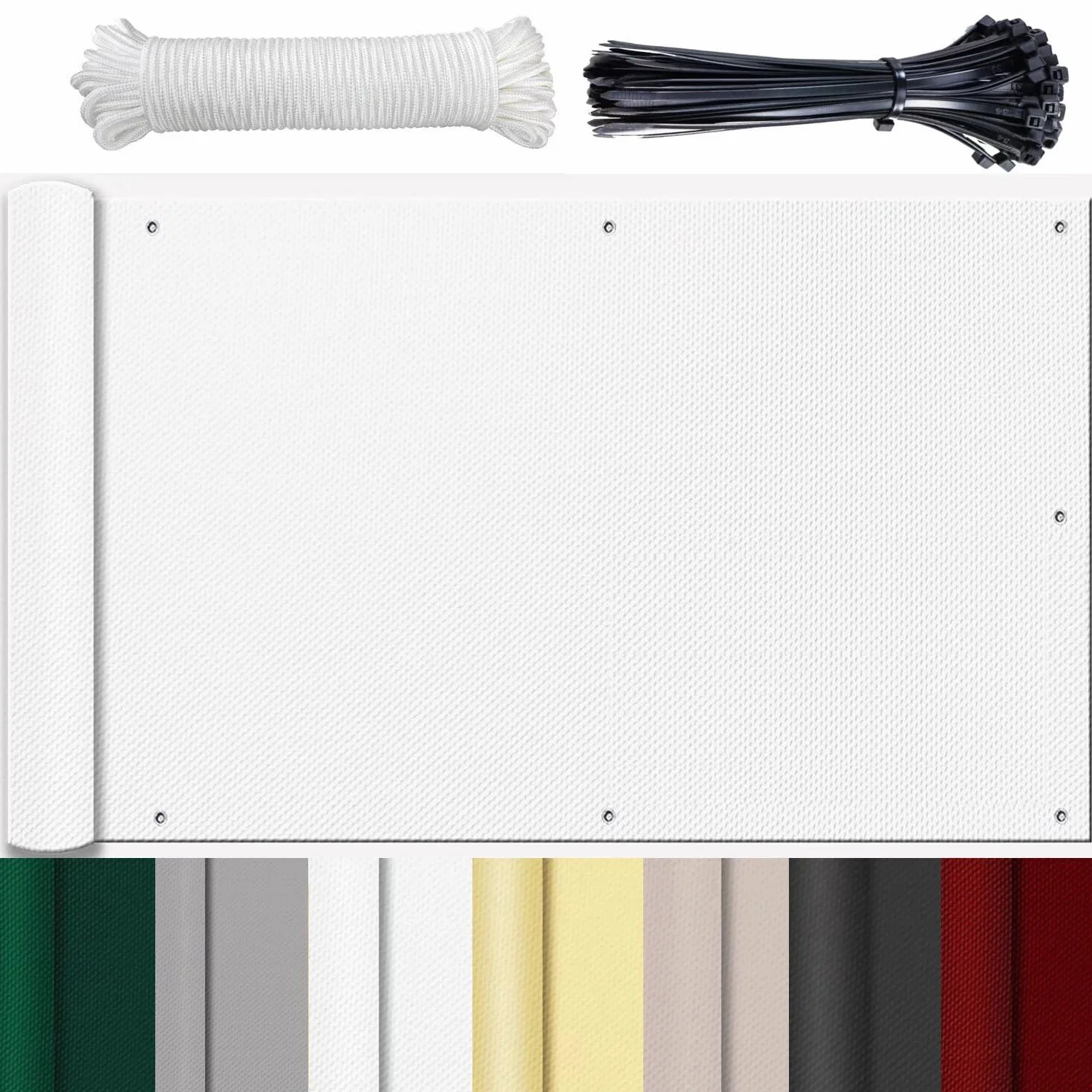 Store LatéRal pour Balcon Et Terrasse Store LatéRal Pare-Soleil Brise-Vue Résistance à la déchirure avec Trous et Serre-câbles aux Intempéries Cache Balcon Protection UV Blanc 70x1000cm