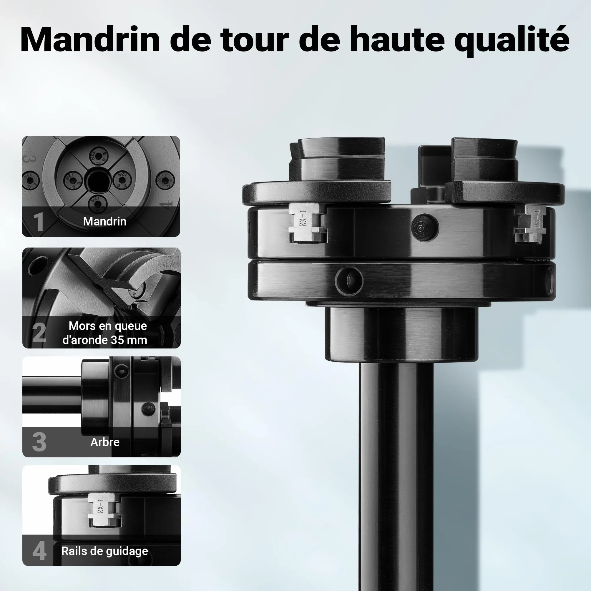 Wiltec Mandrin de rechange pour Tour à bois 550W Réglable 650-3800 tr/min Porte-outil