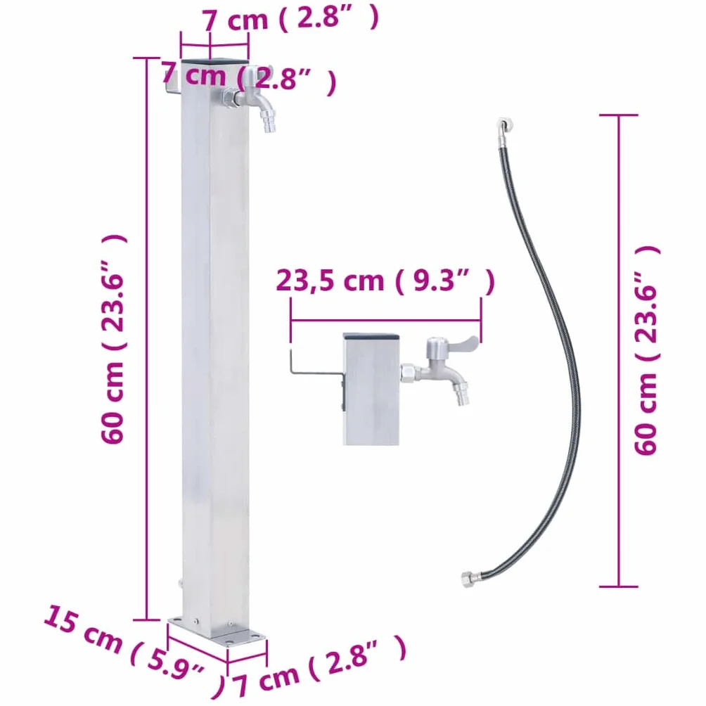 Tidyard Colonne à Eau de Jardin avec Robinet Colonne d’Eau en Acier Inoxydable 60 cm carré