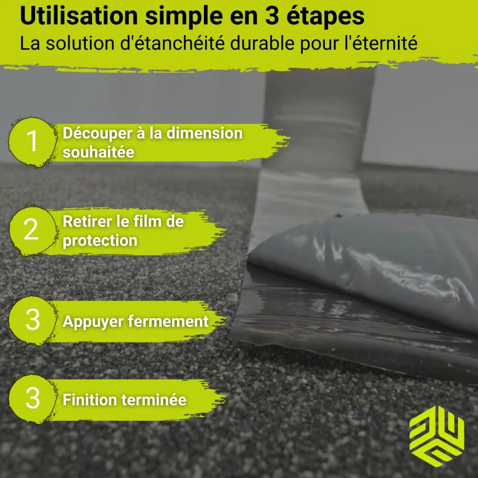 Ruban butyle aluminium autocollant 5cm x 10m étanche pour toiture gouttière solin anti-fuite UV temps extrêmes