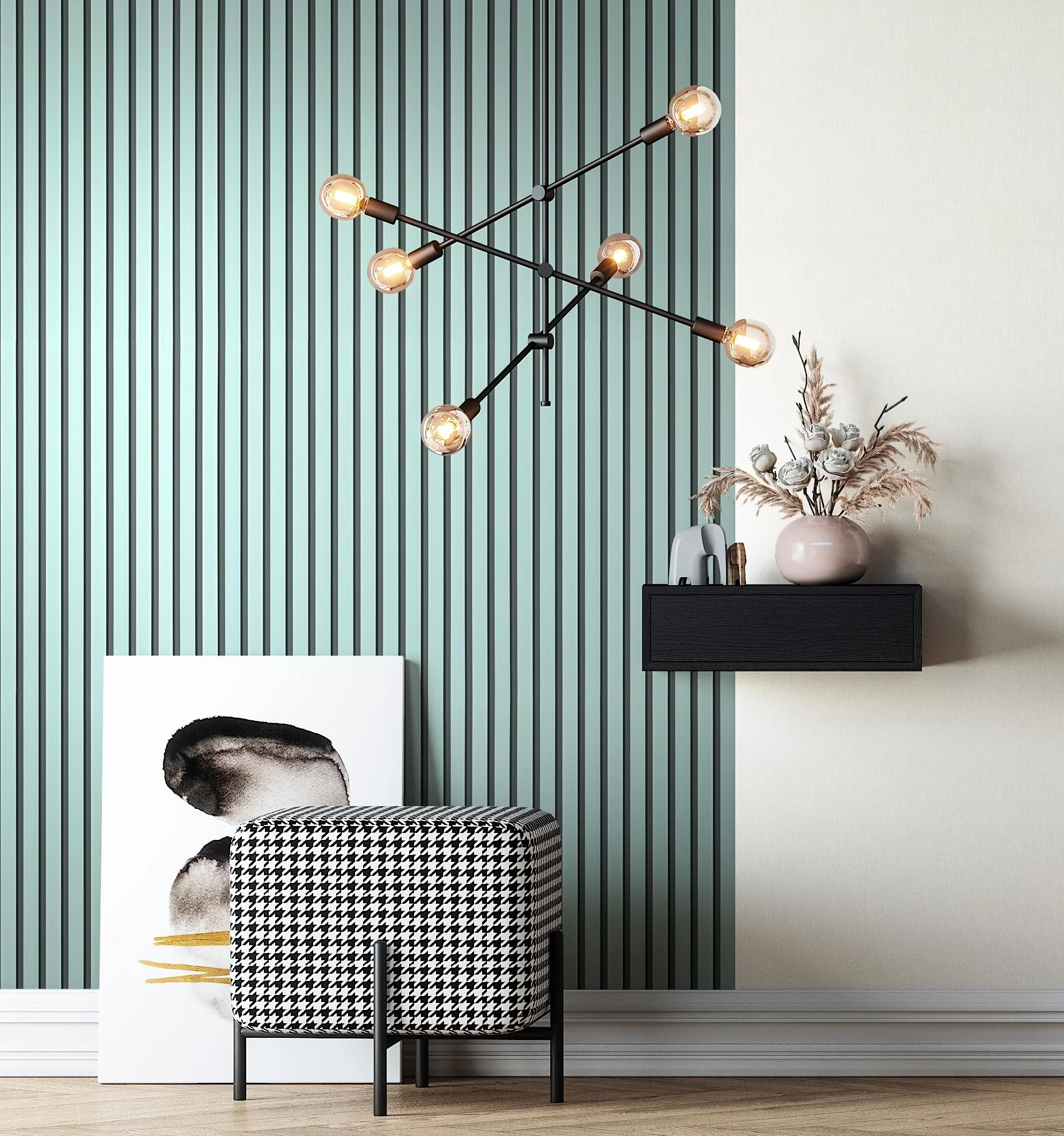 Baker Blue Vlies Holzpaneele Wandverkleidung Skandinavisch Modern Lamellen Wohnzimmer Schlafzimmer