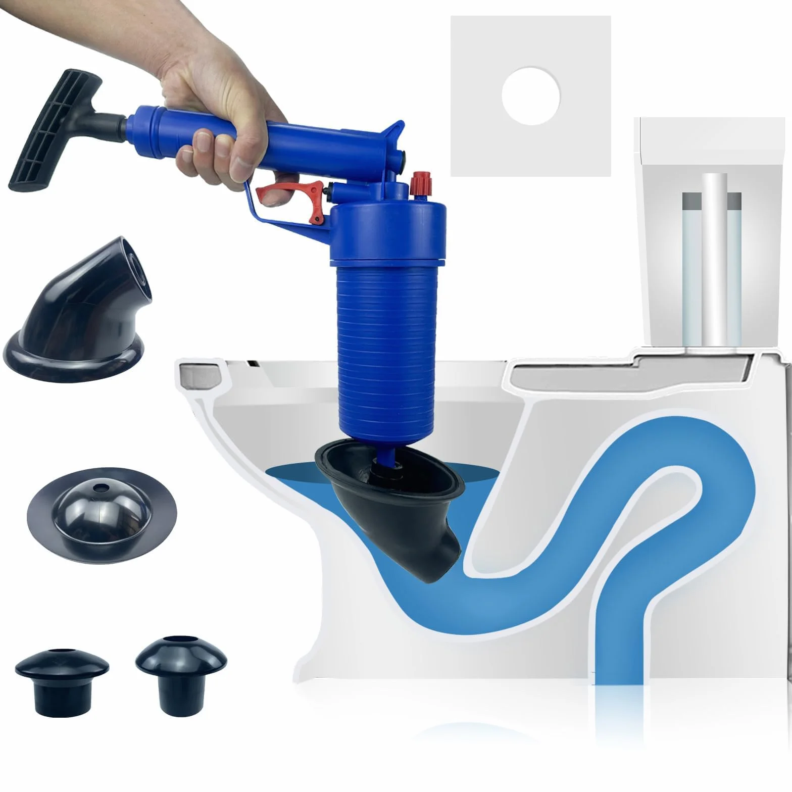 Pompe de nettoyage de canalisations haute pression, déboucheur de canalisation, déboucheur de pompe à air, ventouse et déboucheur à pression d'air, avec 4 ventouses pour cuisine, douche, baignoire