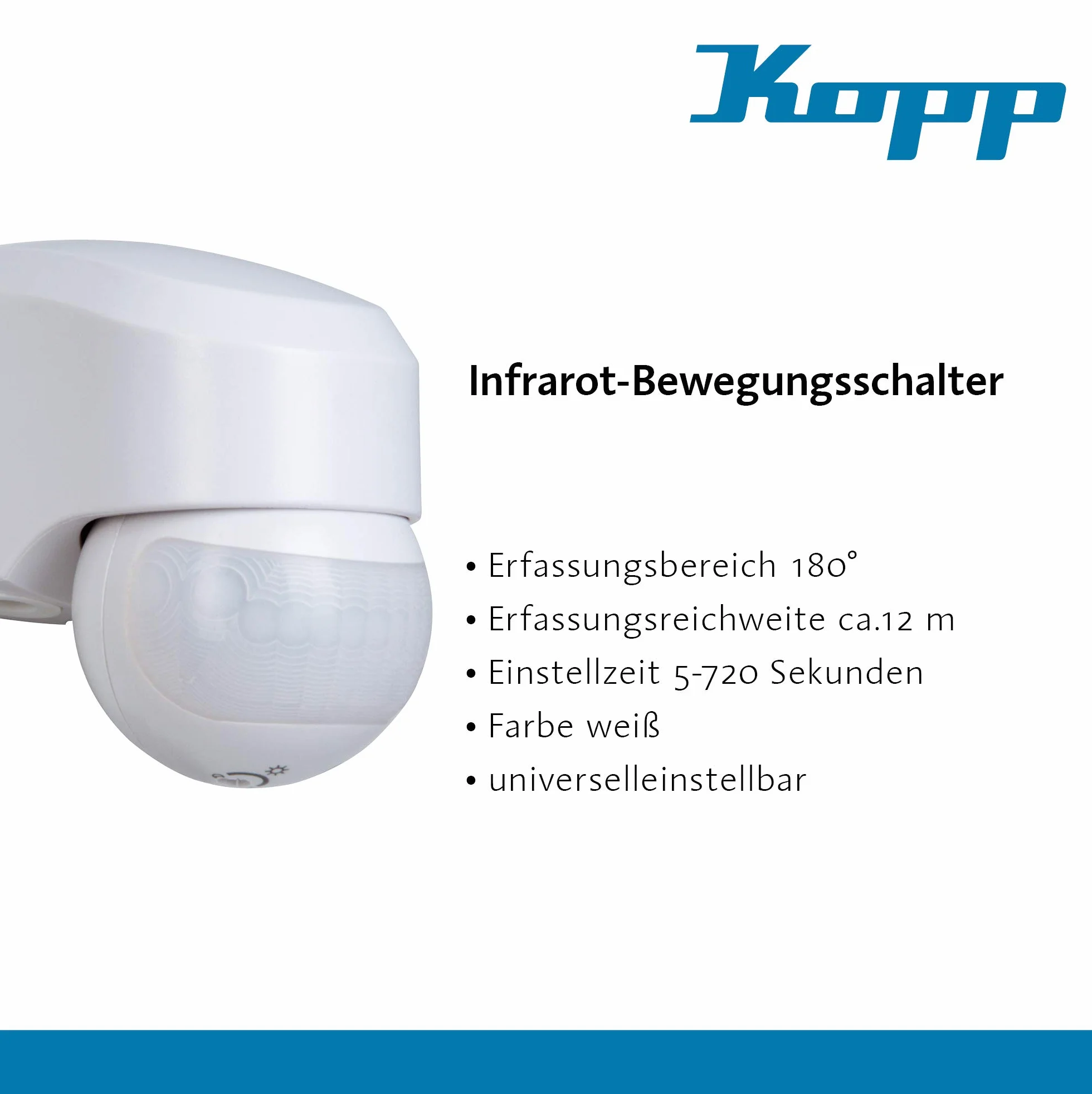 Kopp infracontrol 3D 180º Détecteur de Mouvement à Infrarouge IP44